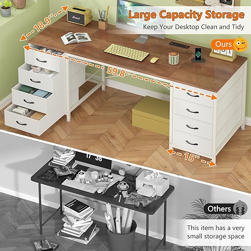 Miniatura 6 de Escritorio para computadora de 60 pulgadas con 8 cajones, escritorio para oficina en casa con enchufes de corriente, escritorio para trabajo,
