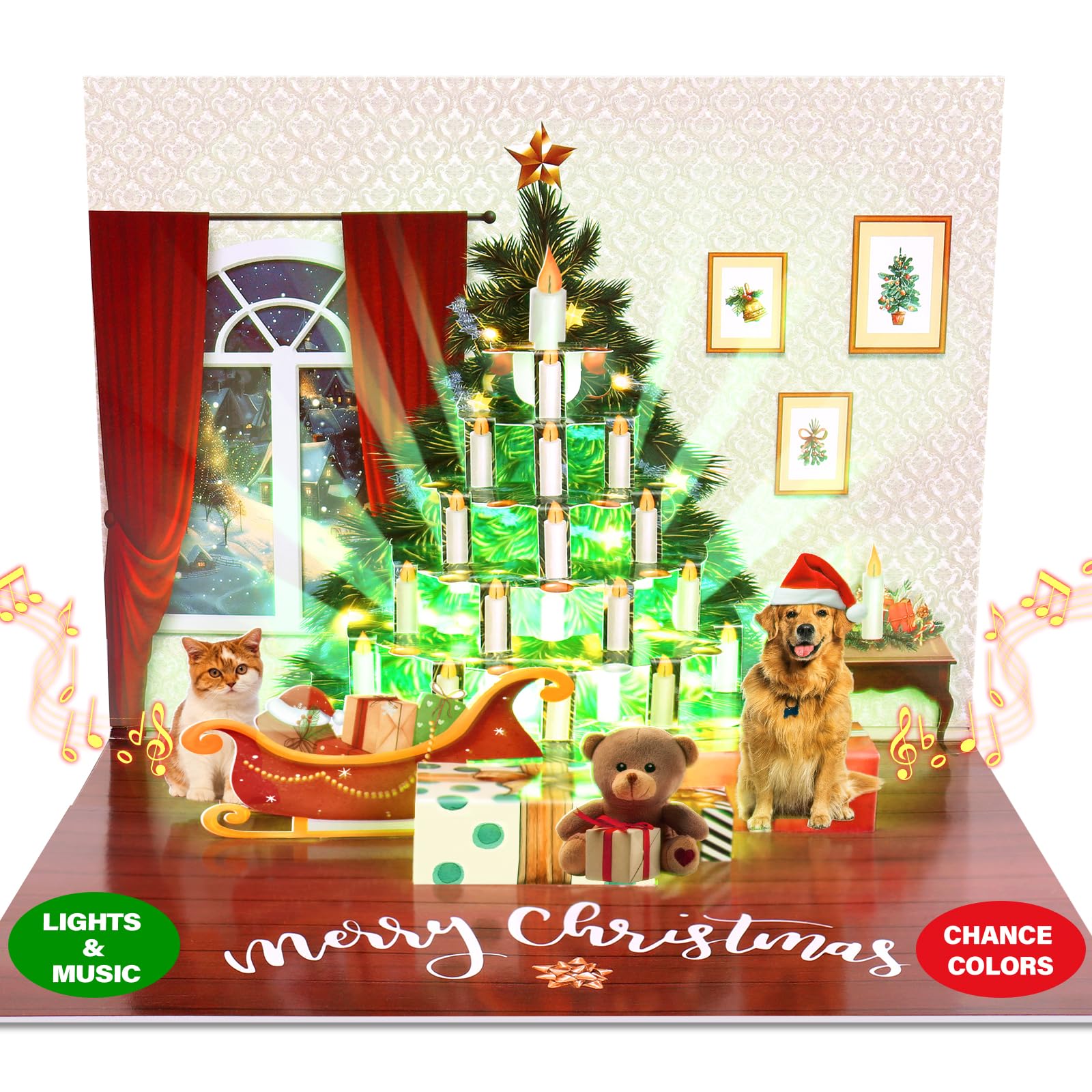 FITMITE Christmas Cards, MUSIC & LIGHTS Pop-up 3D Merry Christmas Tree Card Christmas Gifts for Women Men Kids