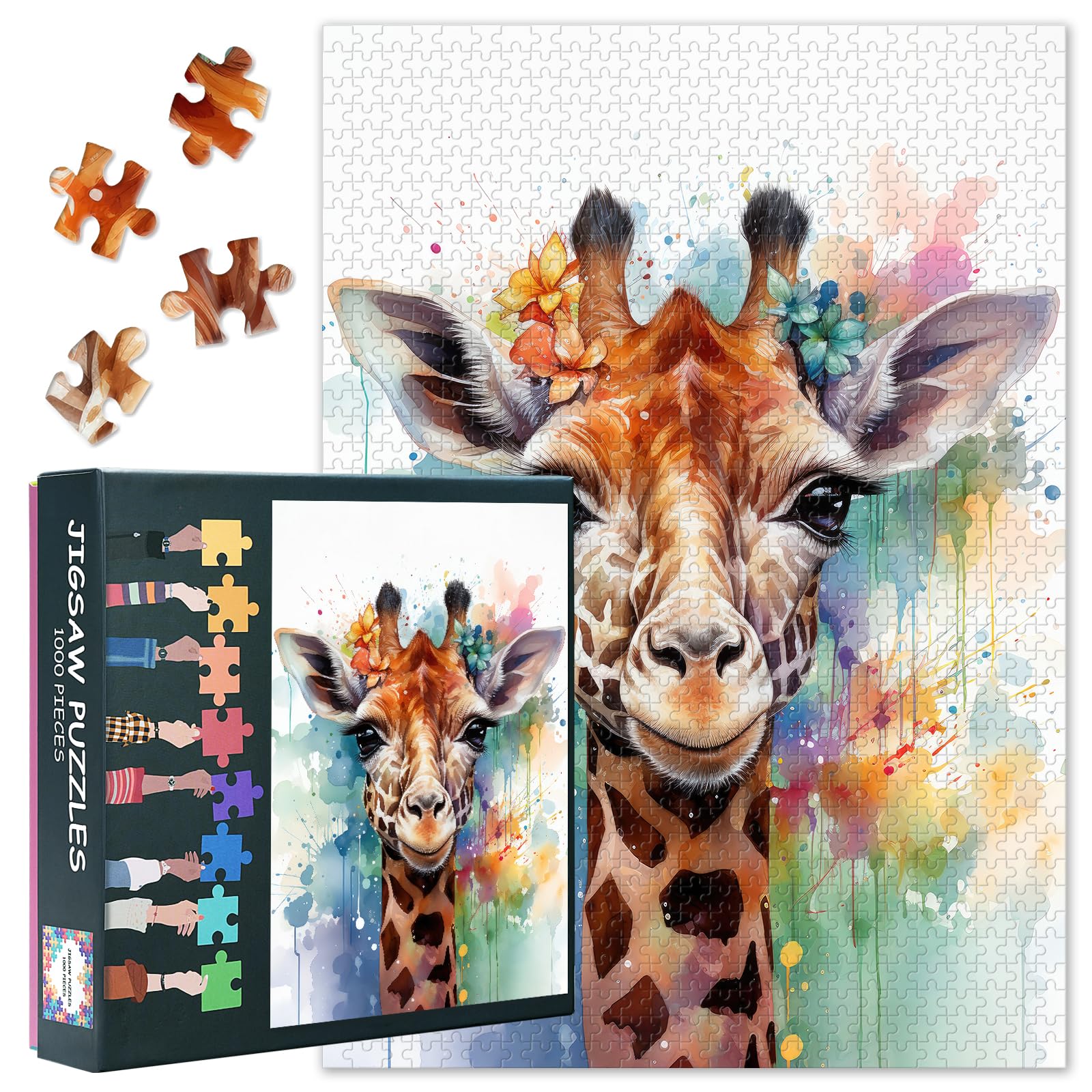 Giraffe Jigsaw Puzzles 1000 Pieces for Adults, Challenging Puzzles for Adults Animals, Educational Games Home Decoration Puzzle Colorful, Family Puzzle for Game Nights Size 19.7x27.5 inches
