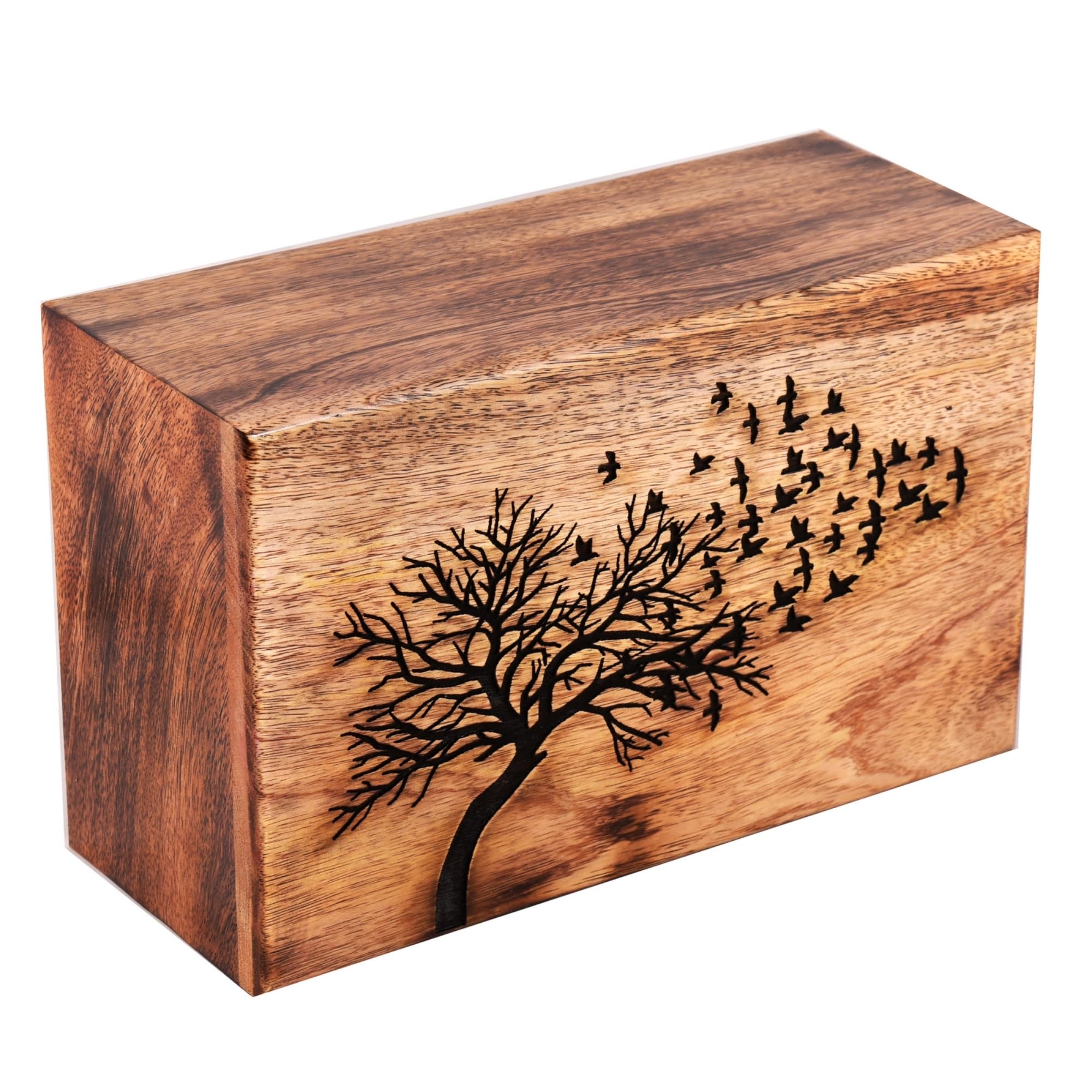 Urnas de cremación funerarias de madera para cenizas humanas para adultos, urnas de entierro para columbario, pájaro volador del árbol de la vida (180 pulgadas cúbicas, antiguo)