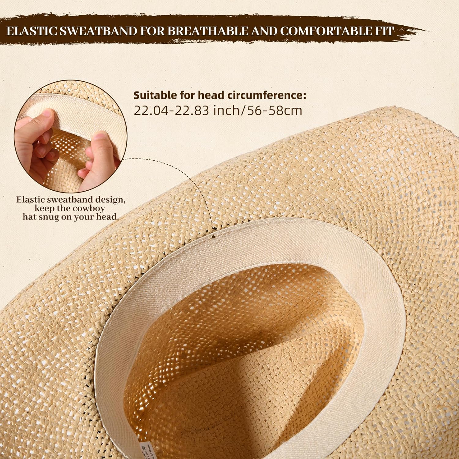 Straw Cowboy Hat for Men Womens Straw Cowgirl Hat Summer Western Cowboy Hats with Wide Brim for Cowgirls and Cowboys - Image 6