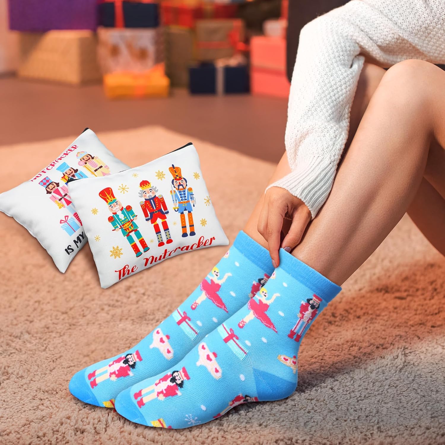 Newcotte 16 Pcs Nutcracker Ballet Gifts Including 8 Nutcracker Ballet Socks and 8 Cute Ballerina Makeup Bag Dancer Team Christmas Gifts Bulk for Dancing Girl Dancer - Image 3