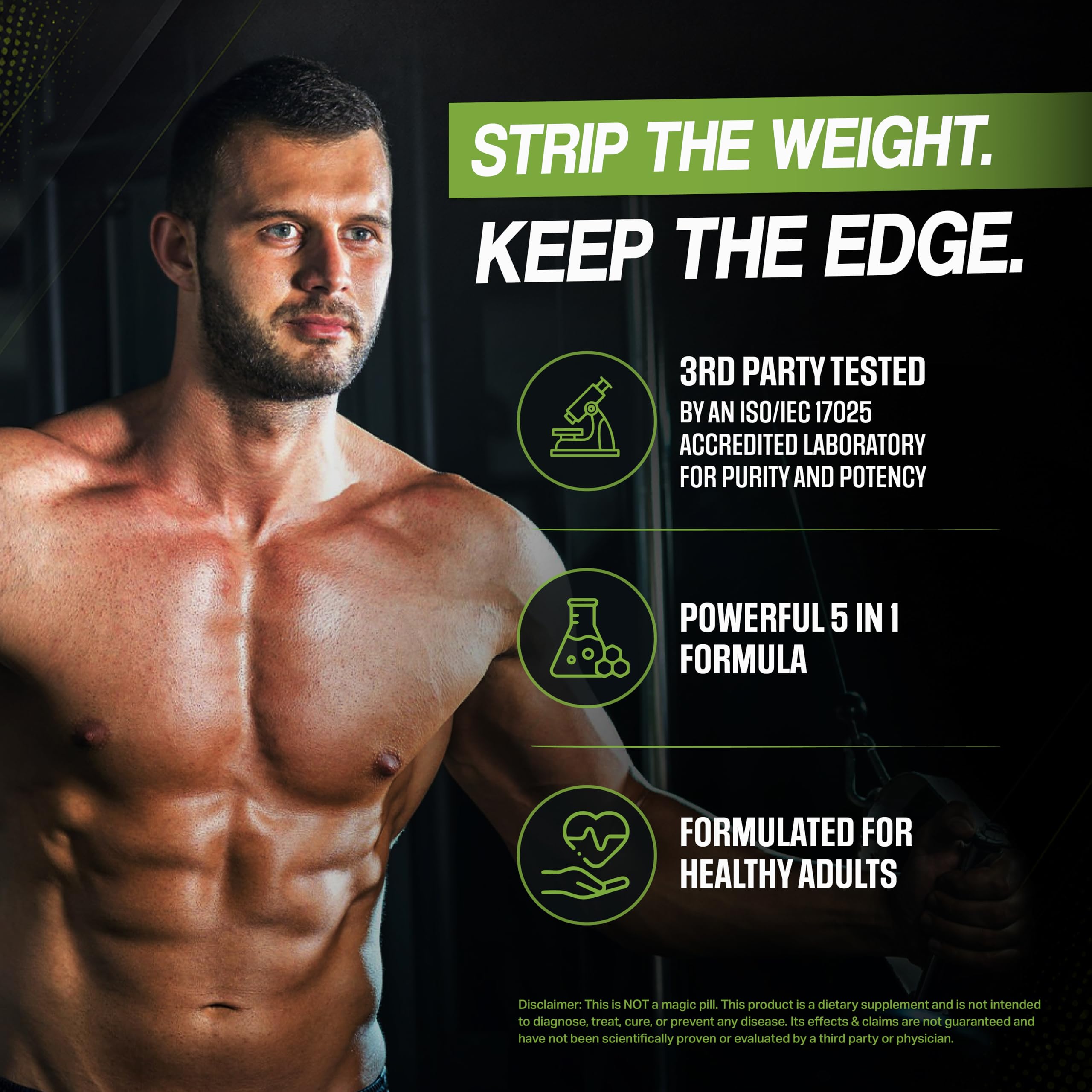 Men's Belly Fat Burner - Supports Healthy Pathways Associated with GLP-1 Activity - Promotes Weight Loss for Men, Helps Control Appetite/Cravings & Promotes Energy | 3rd Party Tested - 60 Capsules — Amazon image 3