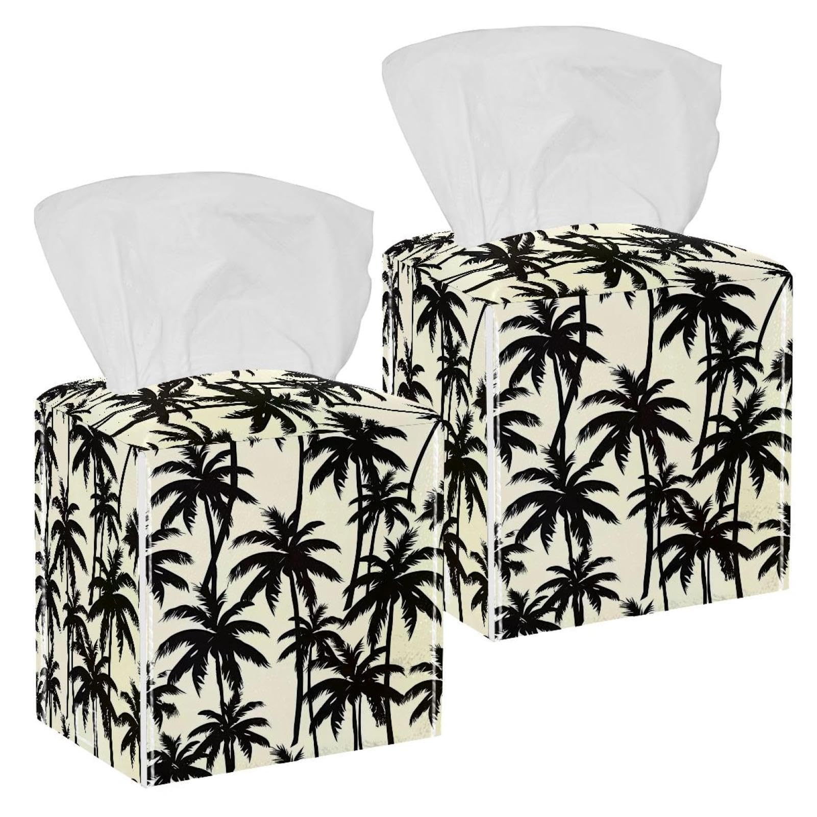 Tree Silhouette Tissue Box Cover, 2 Pack PU Leather Square Facial Tissue Dispenser Box holder for Home Office Car