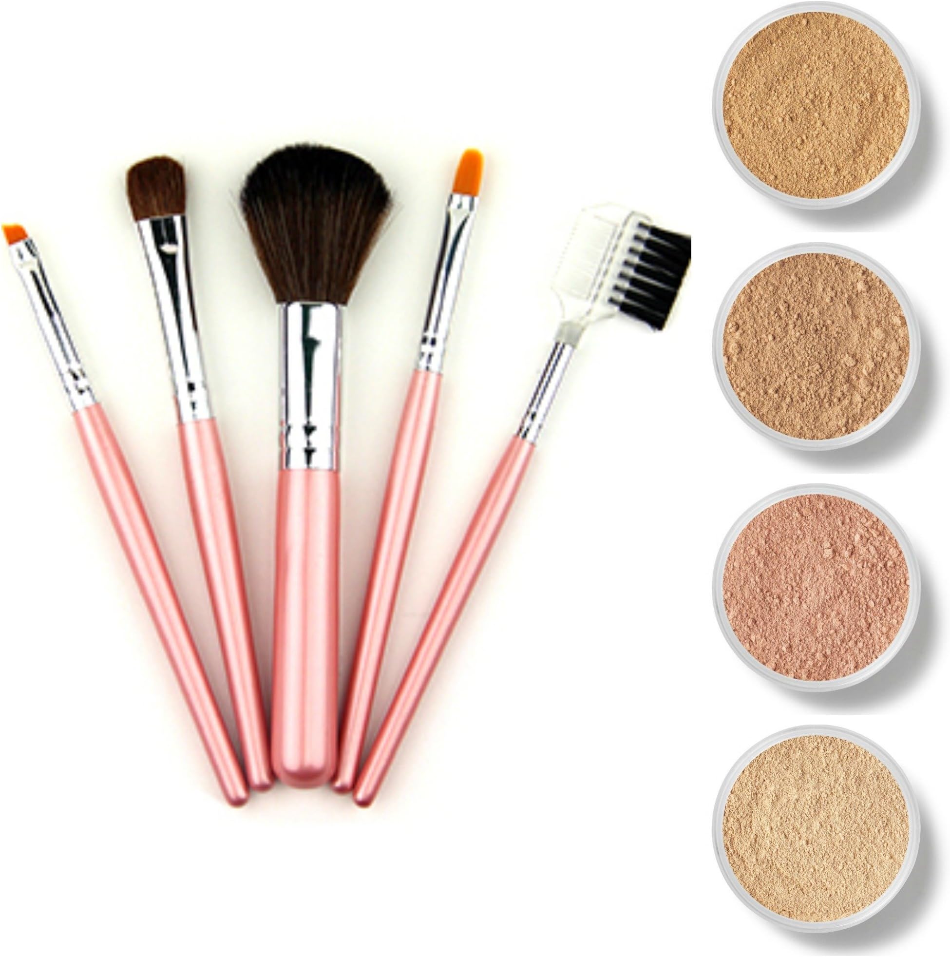 TRY ME KIT w/MINI BRUSH SET (WARM & BEIGE) Mineral Makeup Sample Size Matte Foundation Bare Skin Powder