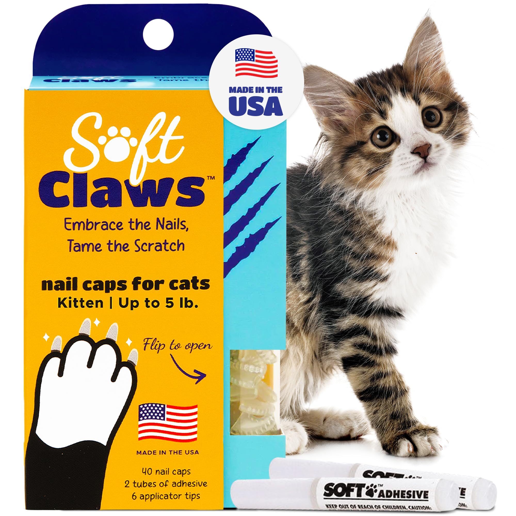 Cat Nail Caps for Kitten – 40 Clear Caps | Veterinarian-Developed | Protects Furniture & Skin – Easy to Apply, Long-Lasting Anti-Scratch Cat Claw Covers