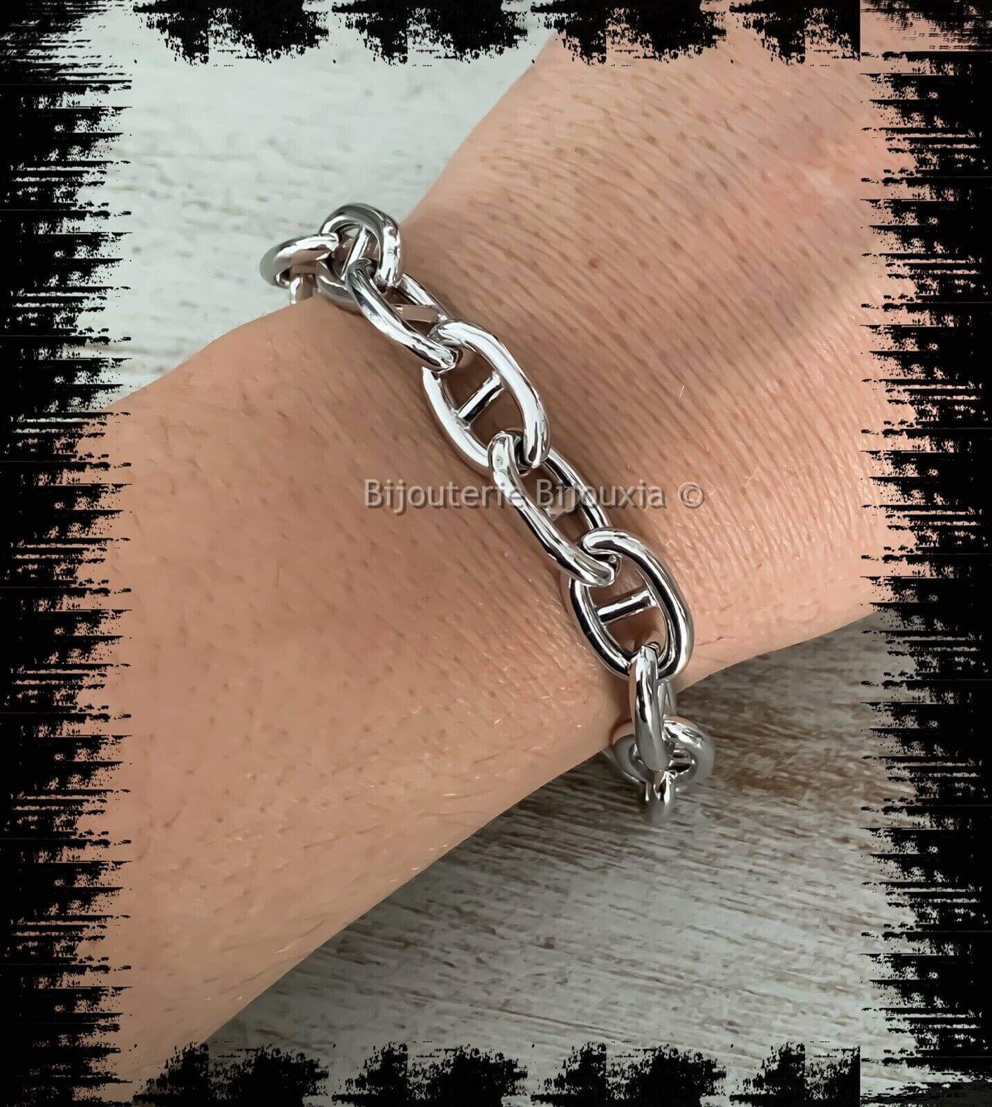 Bracciale in maglia marina 20 cm, argento massiccio 925/1000 rodiato, Taglia unica, Argento sterling