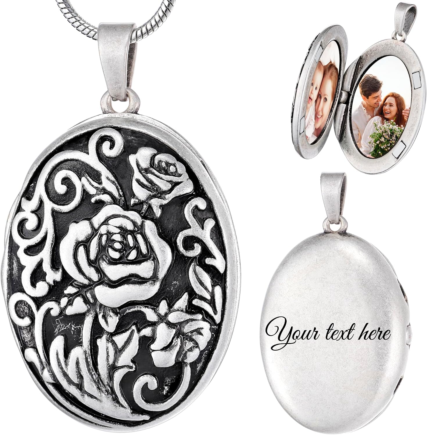 Fanery Sue Vintage Locket Necklace that Holds Pictures, Customized Picture Lockets Personalized Locket Necklaces Gifts for Women