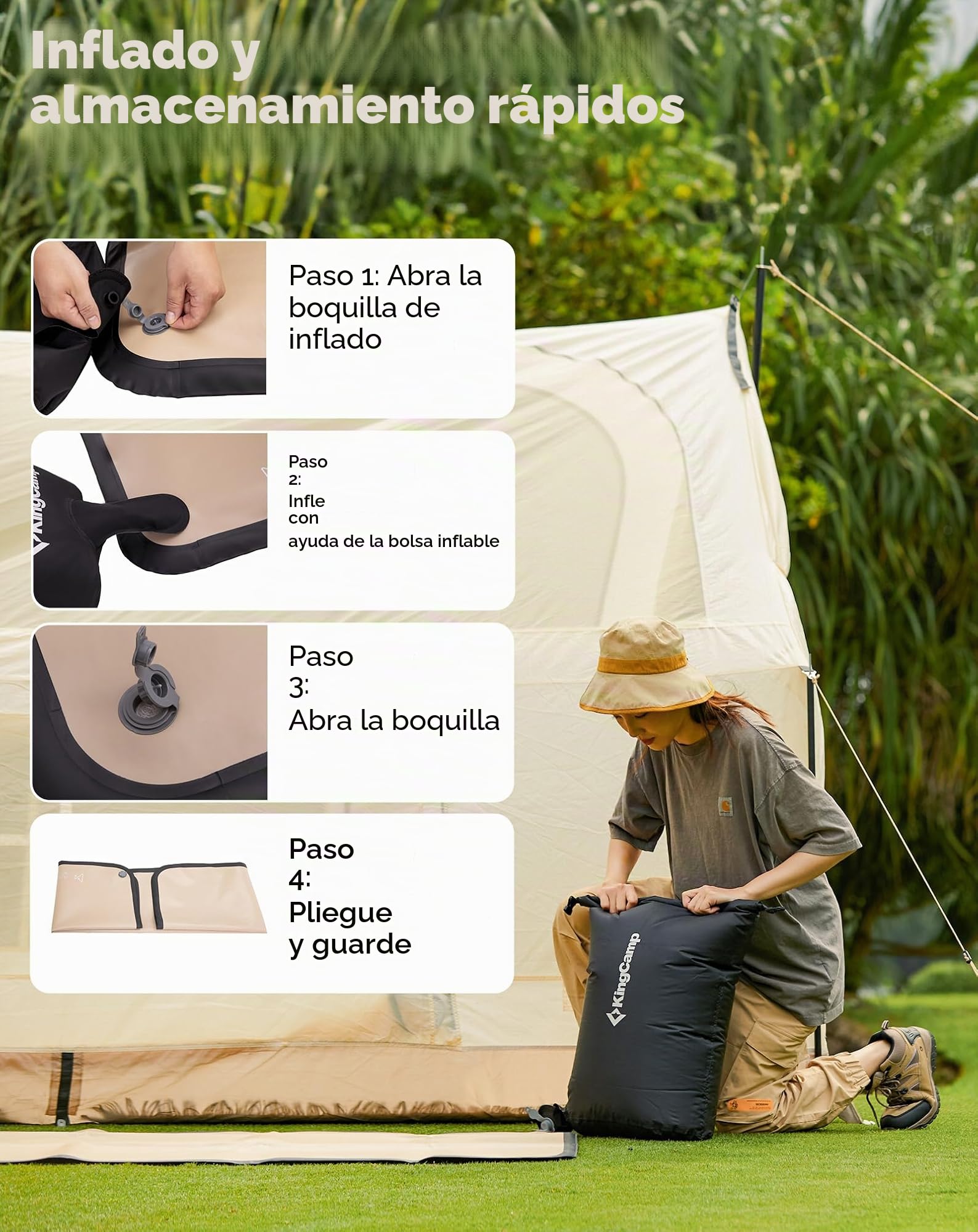 KingCamp Esterilla Camping, 500 kg, Colchoneta Hinchable de 5 cm de Grosor, Alta Elasticidad, para Silenciar, Cómoda, Colchón de Aire para 1 Persona para Acampar/Tumbling/Yoga/Fitness