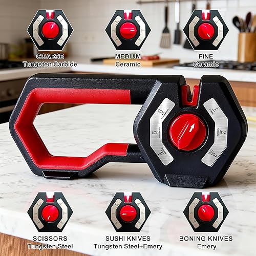 Miniatura 3 de Afilador de cuchillos 6 en 1, afilador de cuchillos de cocina de piedra con ranura para afilar tijeras, varillas de cerámica, esmeril, hojas de