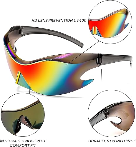 Miniatura 3 de FEISEDY Lentes de sol futuristas, moda Alien Y2K envolvente para mujeres y hombres, B4135