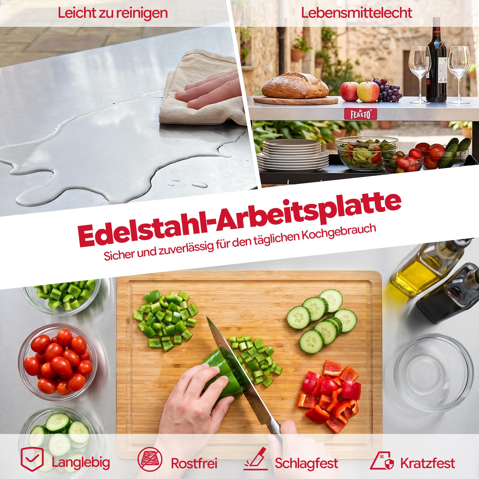 Feasto Grillwagen Outdoor wetterfest Grilltisch Pizzatisch Outdoor-Küche | 125x64x84cm grill beistelltisch outdoor mit klappbarem Beistelltisch, Outdoor Servierwagen für Küche, Terrasse, Buffet