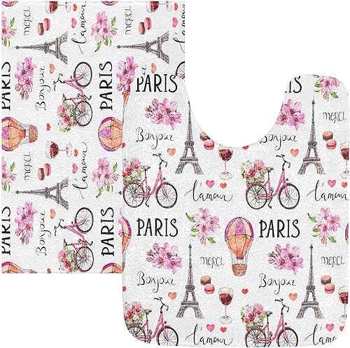 Miniatura 1 de Juego de 2 tapetes de baño antideslizantes en forma de U, lavables y absorbentes, para baño, ducha, bañera de 16 x 24 pulgadas + 20 x 24 pulgadas