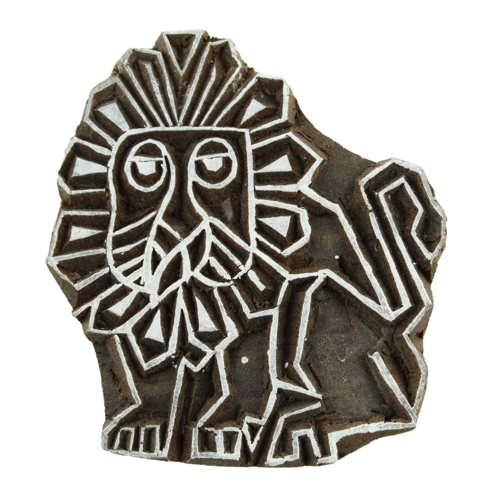 Knitwit Brown-7 Decorative Hand Carved Wooden Stamp Indian Brown Lion Stamps Printing Block