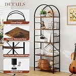 Shintenchi Bibliothèque, Arched Bibliothèque 5 Bibliothèque Tier, Étagère Tall pour CDs/Livres, Maison Bureau Étagère Organisateur, Étangs de livres modernes pour chambre / salle de séjour, Rustic Brown