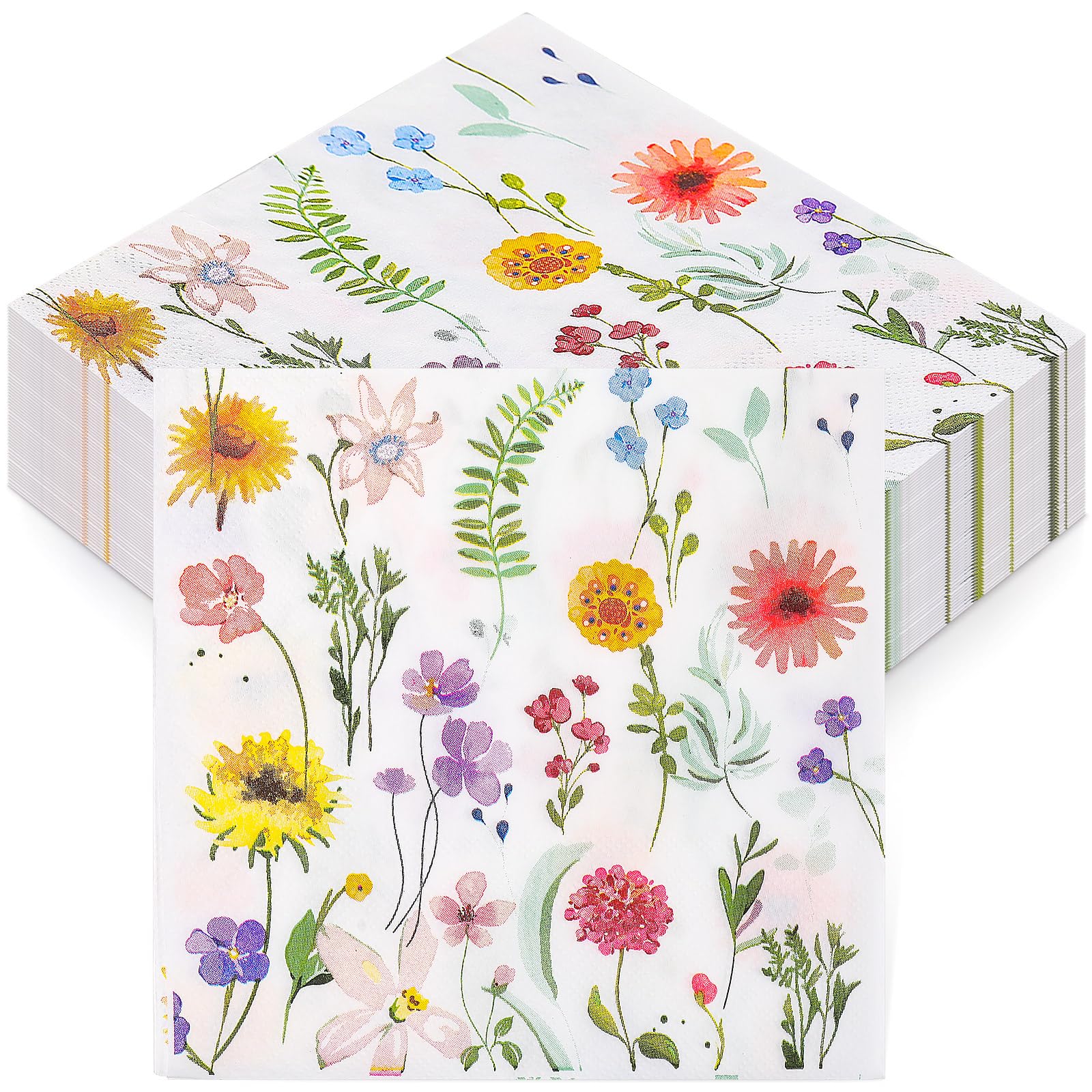 Tenare 60 Pcs Spring Floral Napkins Paper Wildflower Colorful Disposable Summer Napkins Wildflower Tea Party Supplies for Banquet Wedding Picnic Dinner Anniversary Baby Shower Kitchen Bathroom Decor