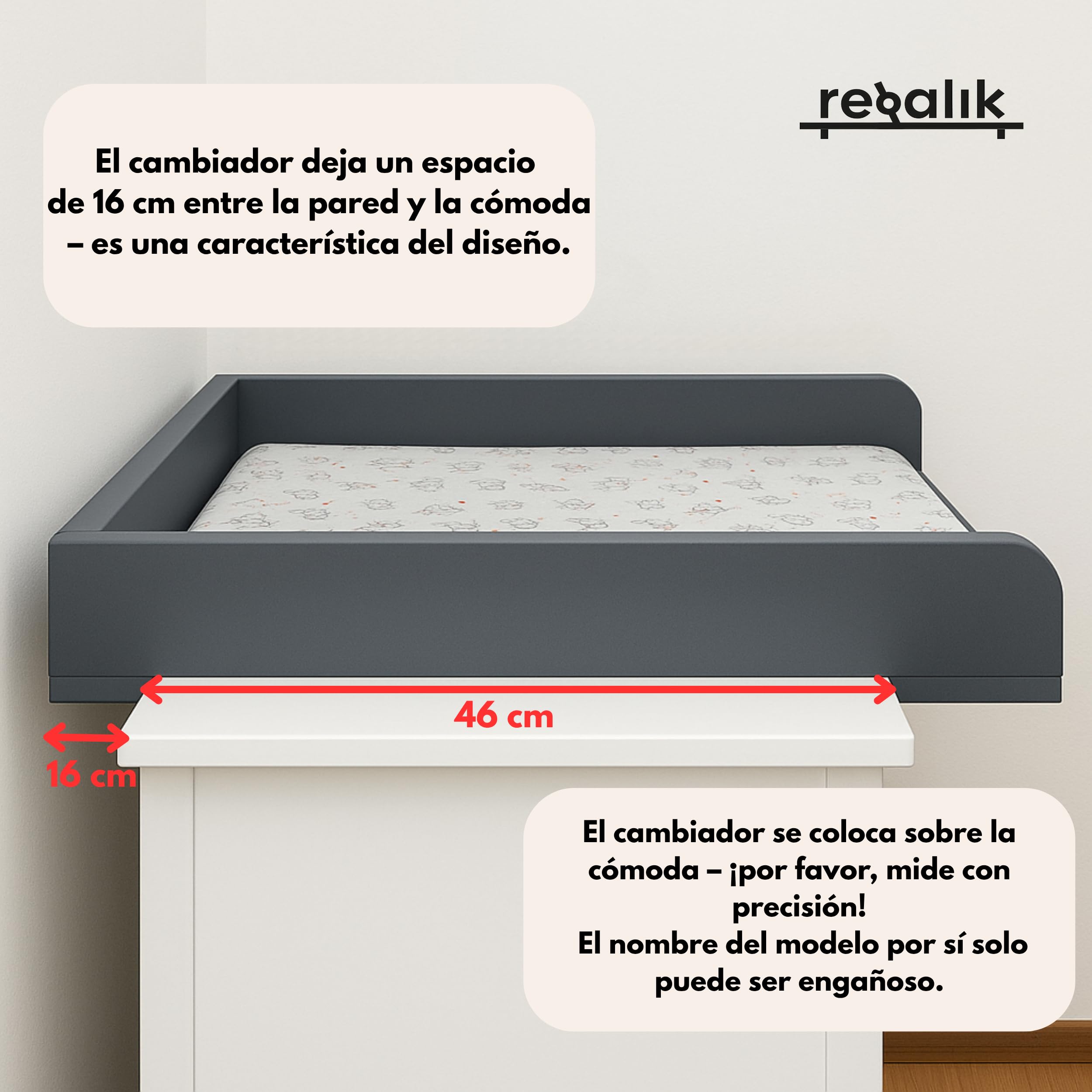 IKEA - Cambiador para cambiador Koppang (46 cm, paneles frontales redondeados, 72 x 54 cm), color blanco
