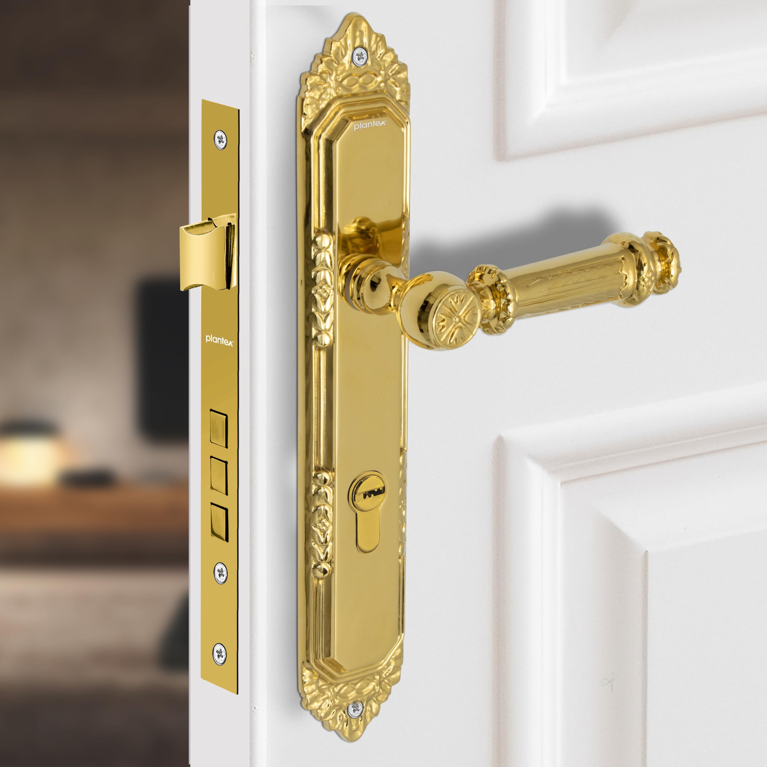 Plantex Heavy-Duty Door Lock Set - Main Door Lock Handle Set/ 6-Lever Lock Mechanism with 3 Years of Warranty/Mortise Lock with 3 Keys, Brass Lock Body & Cylinder(596 - Brass Antique) — Amazon image 8