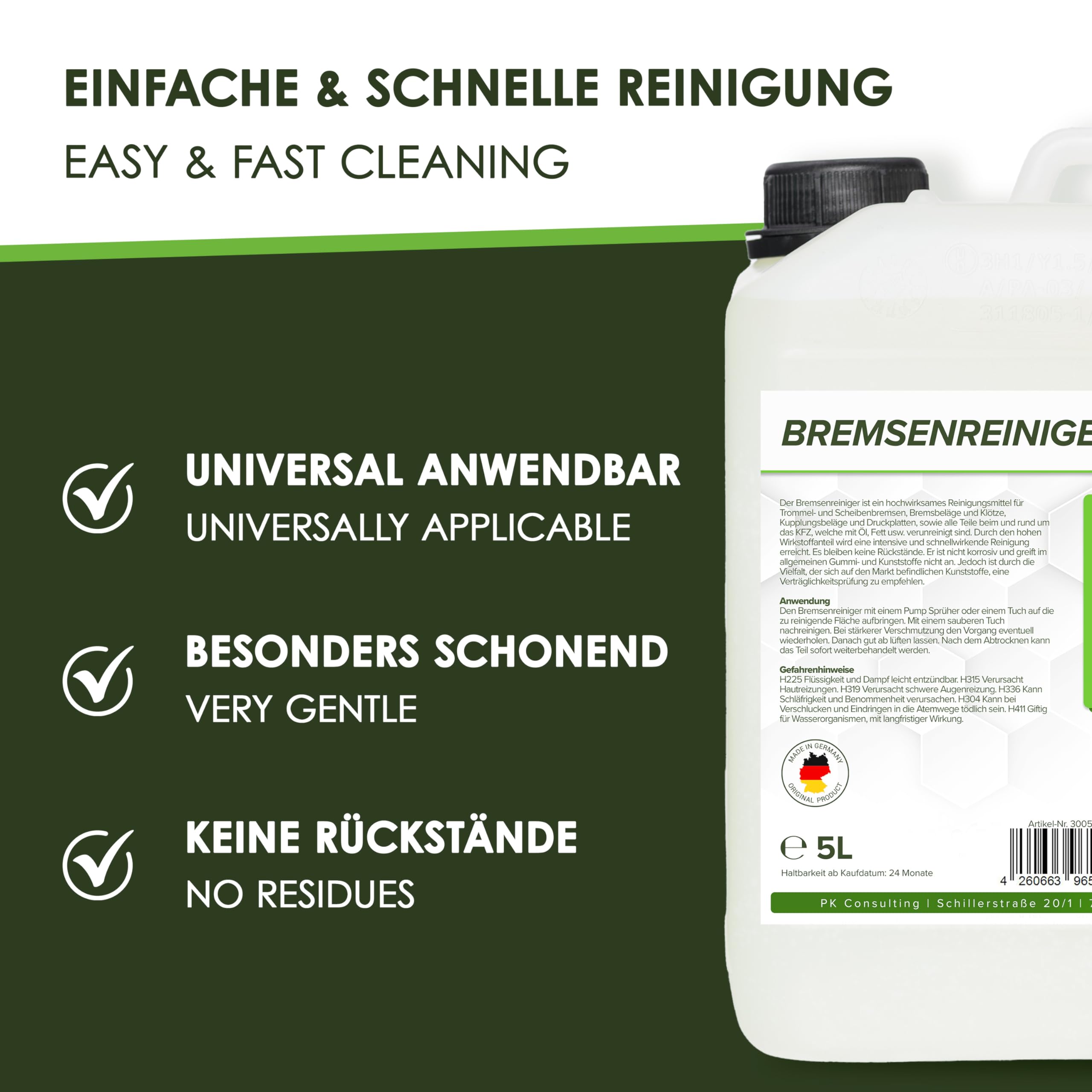 Bremsenreiniger 5 Liter | Bremsenservice im 5-Liter-Tank | | Werkstattreiniger frei von Aceton | Schnelle & effektive Reinigung | Schonend & Rückstandsfrei | sehr Kurze Verdunstungszeit
