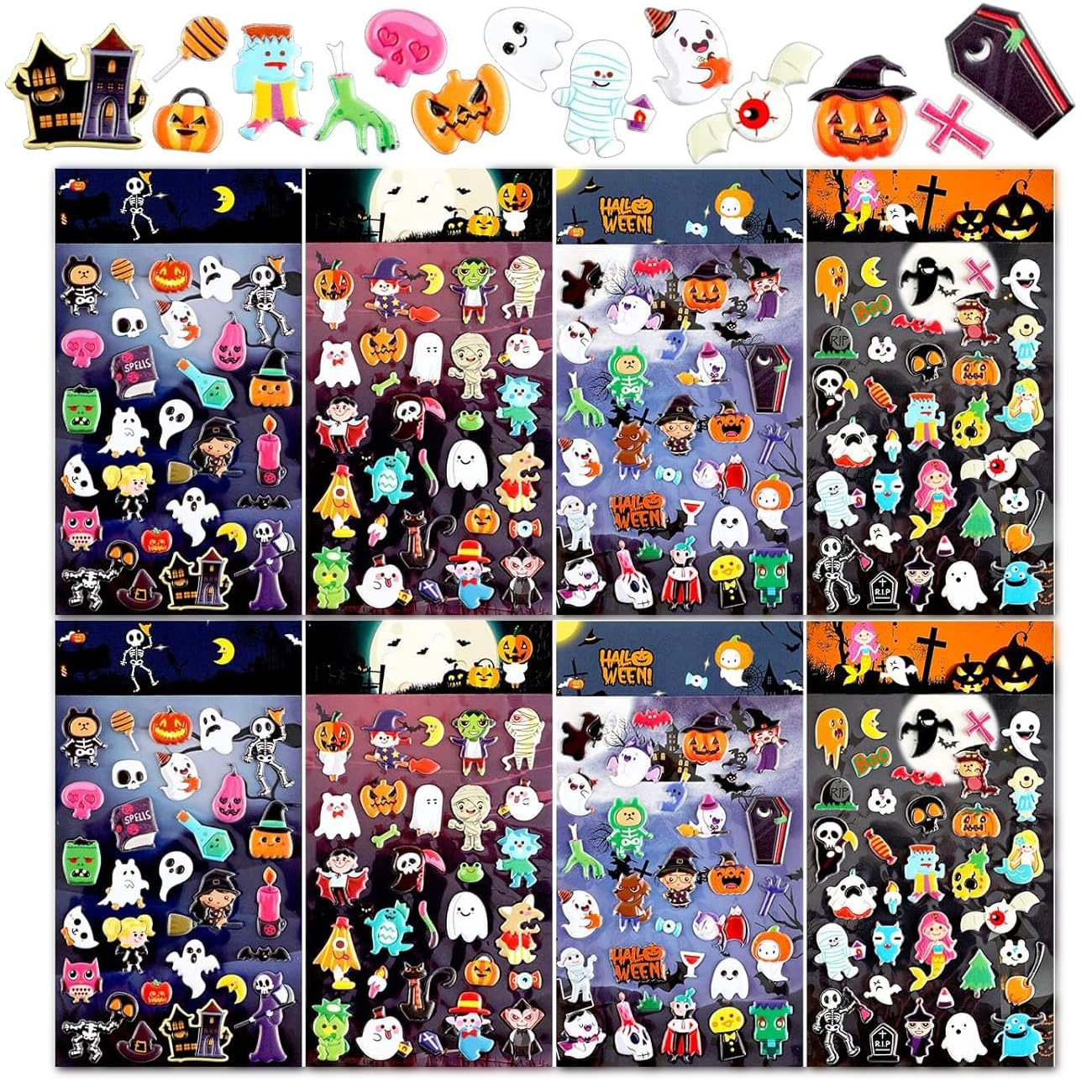 XINDY 3D Halloween Stickers for Kids 8 Sheets