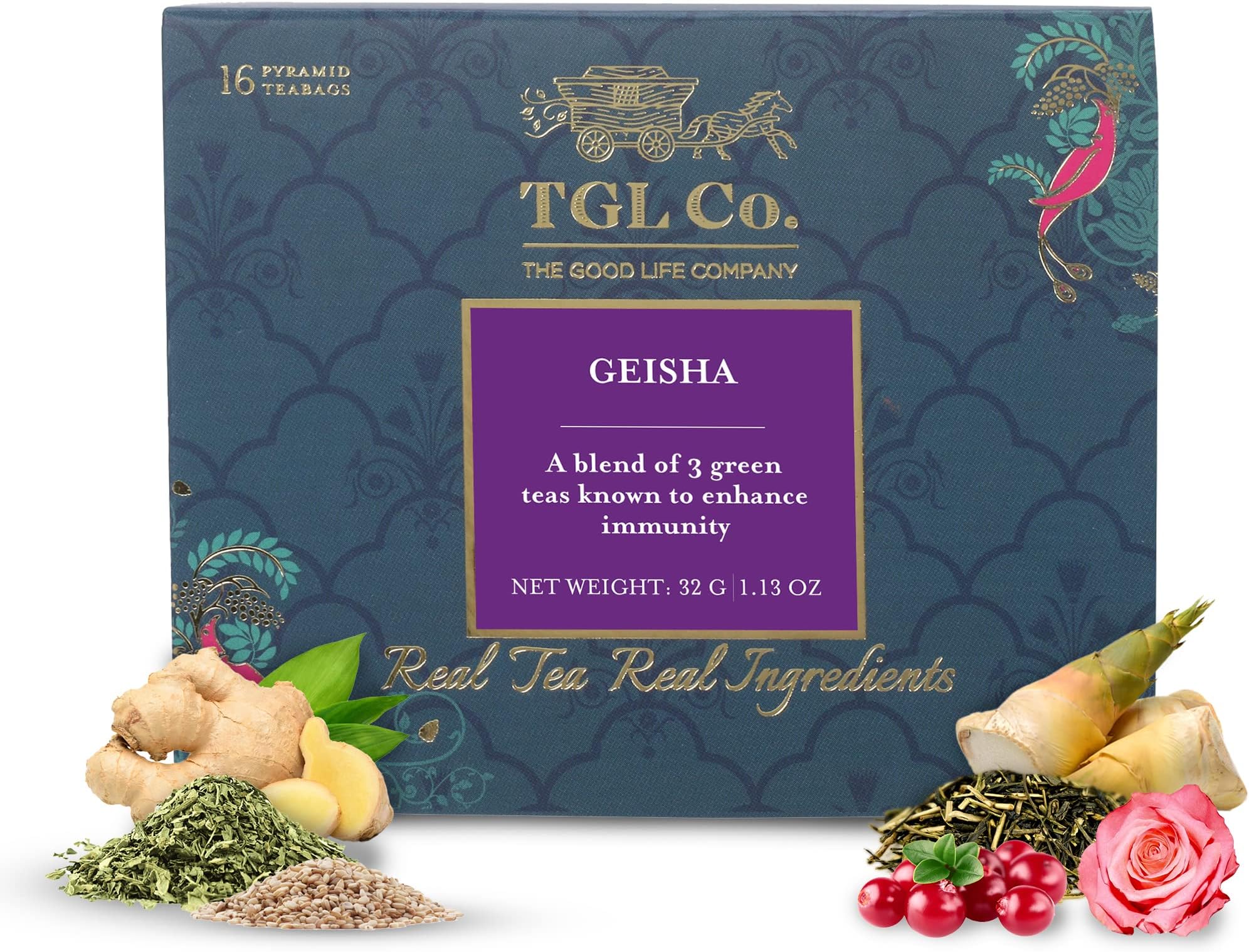 TGL Co.Geisha Green Tea Infusion (16 Tea Bags)|Rich in Anti Oxidant | Refreshing | No Artificial flavor | Improve Digestion