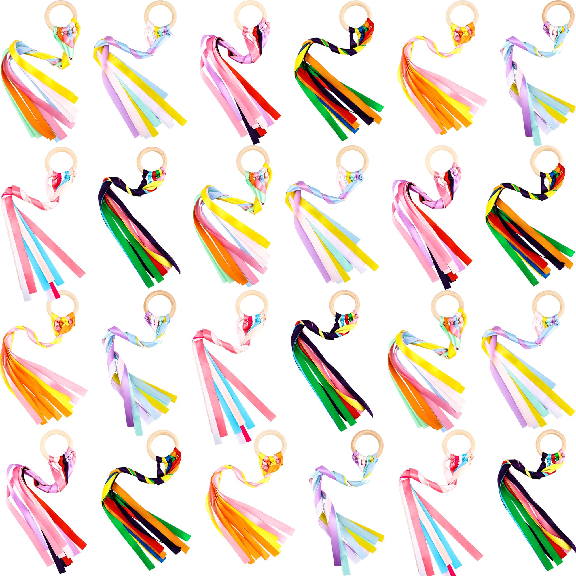 Kugliwa 24 Pack Rainbow Hand Kite Ribbon Wrist Ribbons Creative Waldorf Toy Montessori Hand Kite Toy for Kids Learning Educational Hand Toys Birthday Party