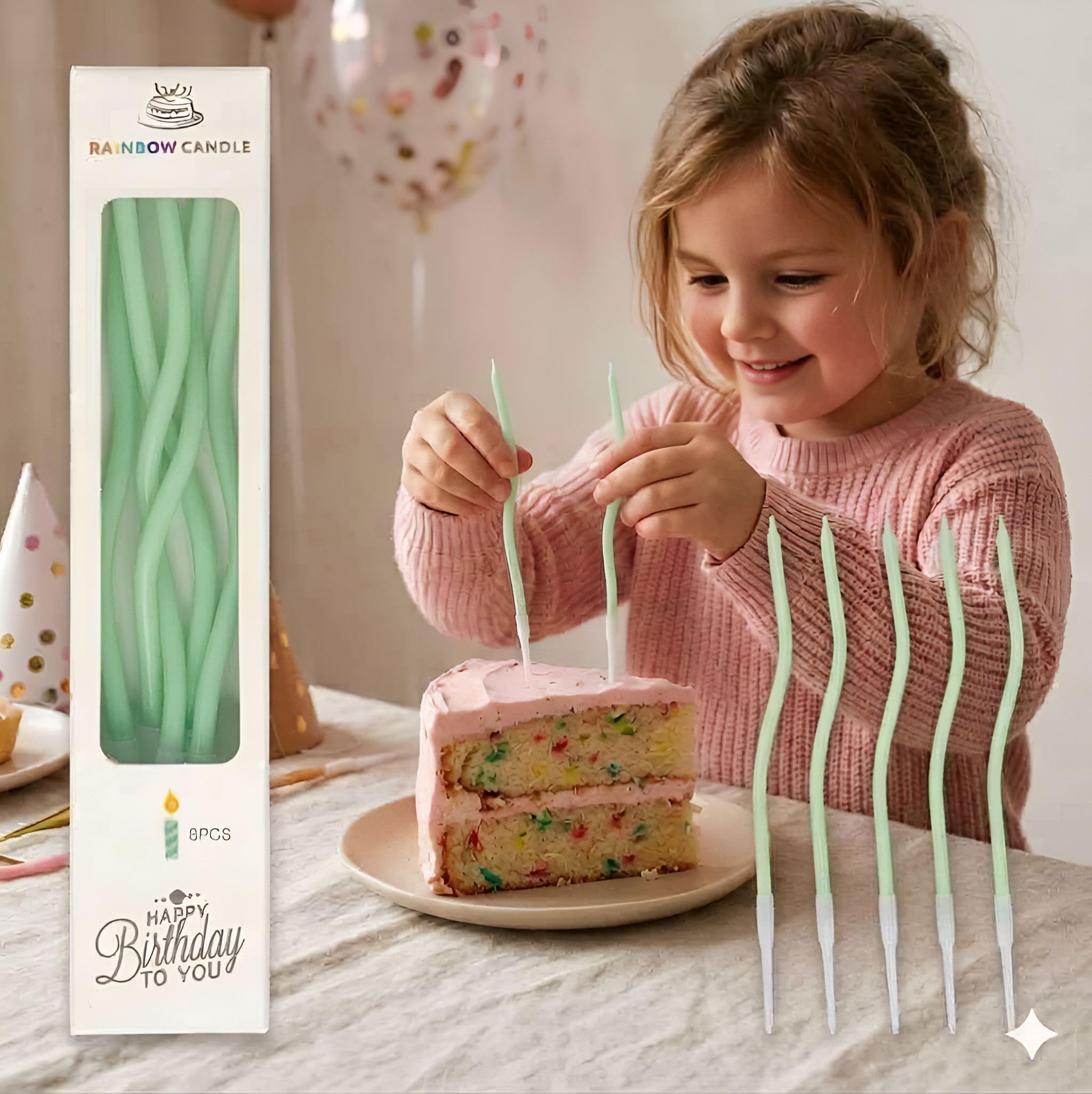Green Wavy Birthday Candles – Pack of 6 Stylish Cake Candles-image-17