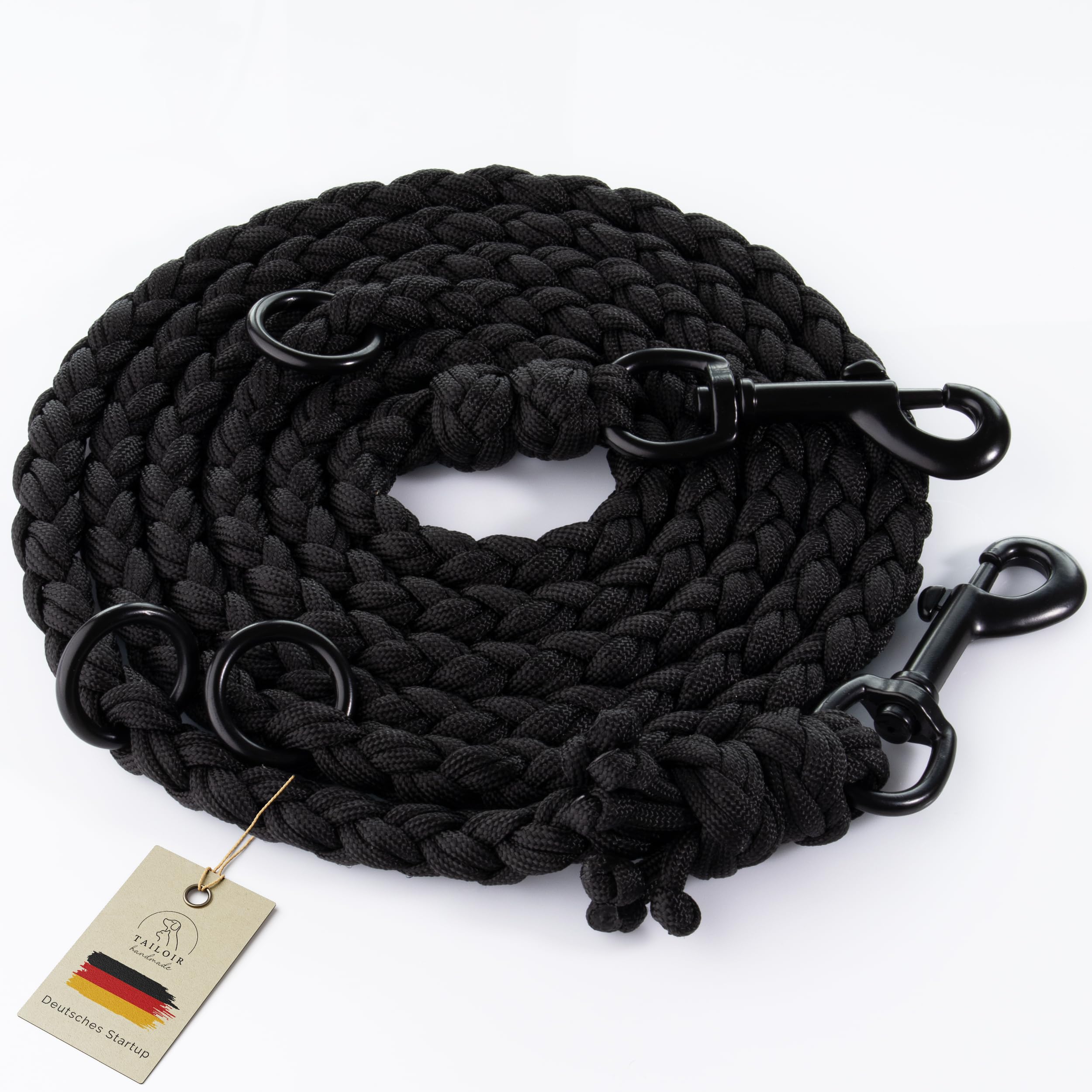 Corde solide pour petit et gros chiens avec finition noire et réglage 2m