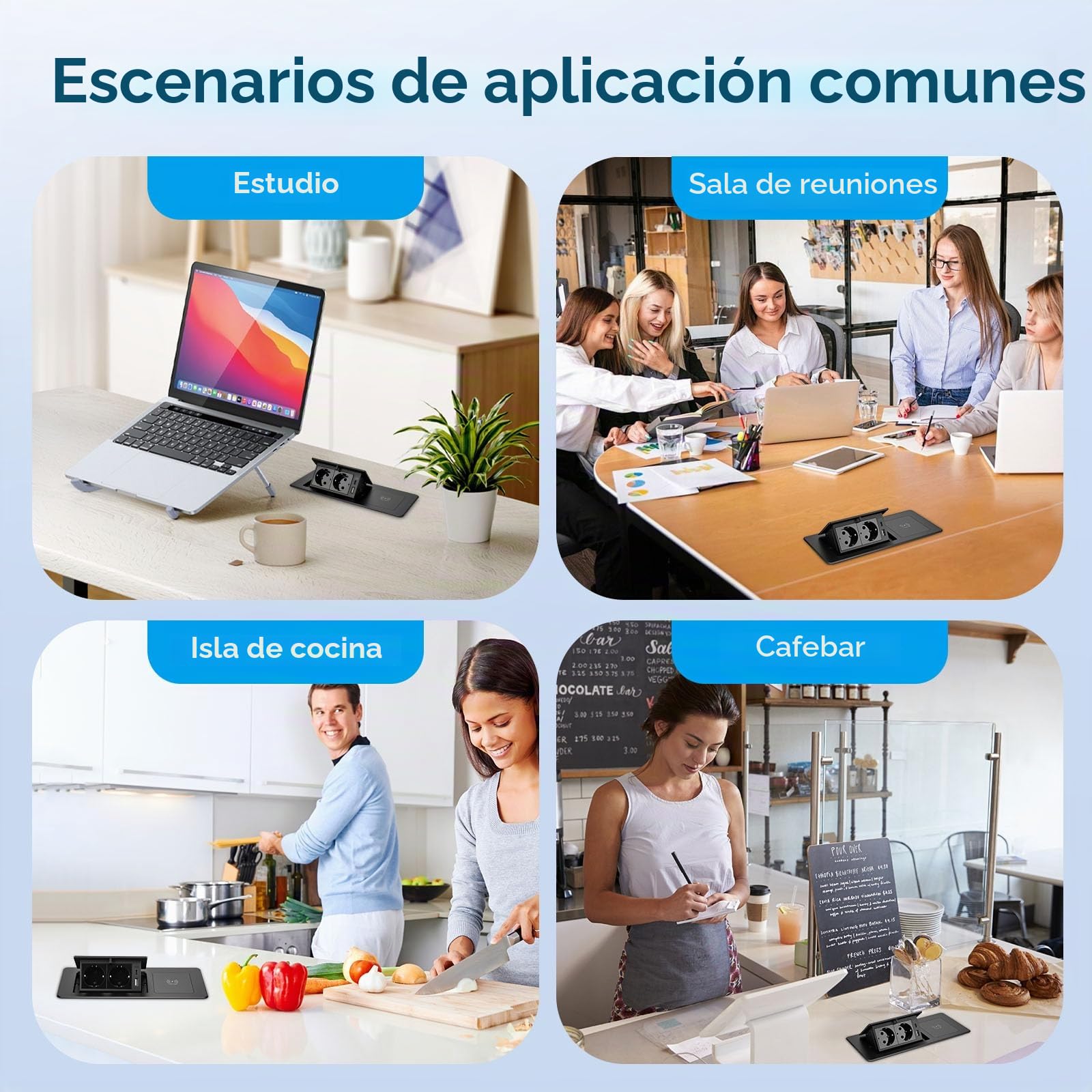 Enchufe retráctil con USB, regleta con cargador inalámbrico, apertura suave, aluminio moldeado, cable de conexión de 1,8 m, enchufe empotrable para cocina, escritorio, mesa de conferencias (negro)