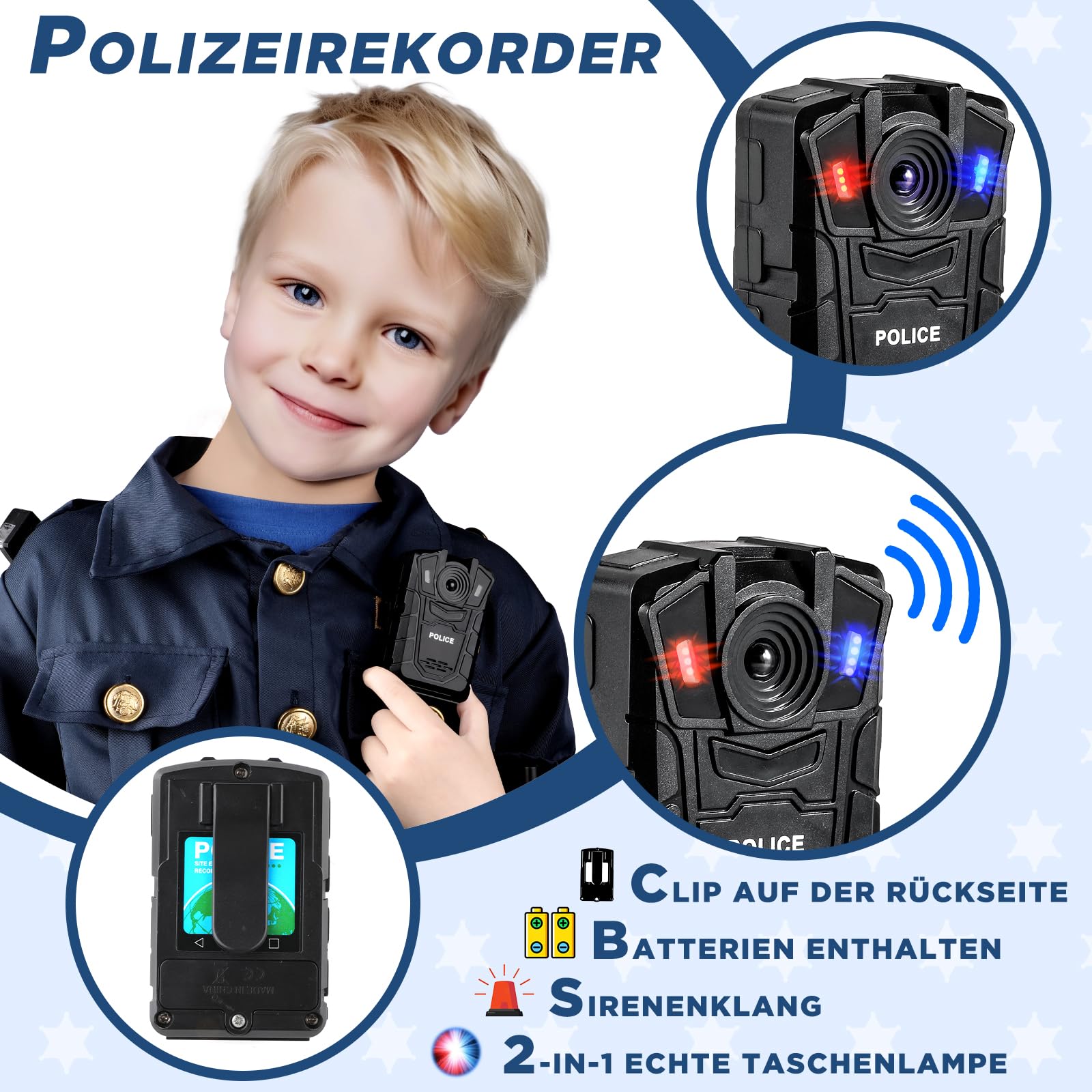 INNOCHEER Polizei Kostüm Kinder, Polizei Kostüm für Kinder, Polizei Spielzeug für Kinder Jungen Halloween Karneval
