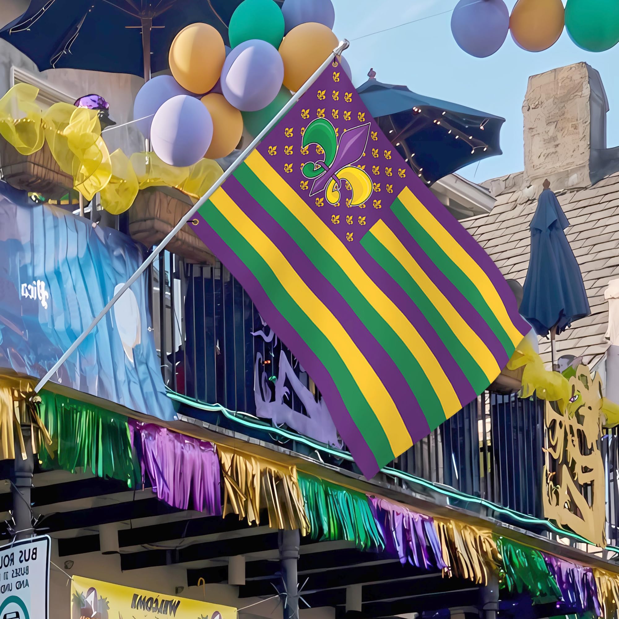 Mardi Gras Flag - 3'x5' New Orleans Festival Party Polyester Banner With Grommets - View #2