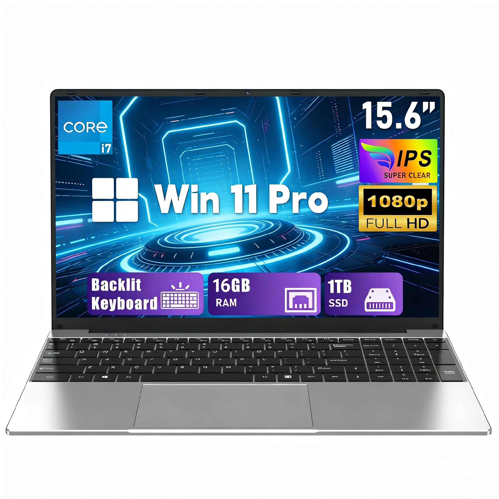 FUNYET Computer Portatile,2026 Portatil da 15,6 pollici, 16 GB di RAM, 1 TB di SSD, Core i7-7600U Laptop PC, IPS FHD 1920 * 1080 Notebook, 6000 mAh,WiFi5,Tastiera retroilluminata, apertura a 180°