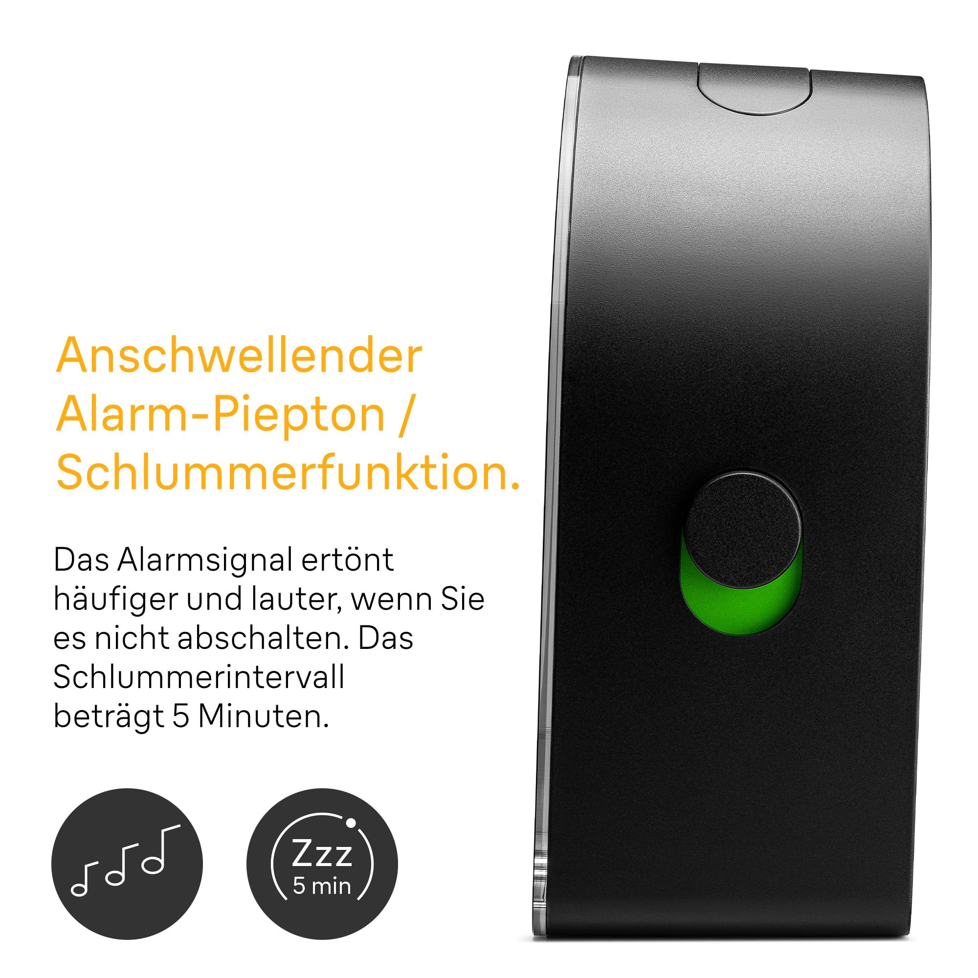 Braun Classic Analogwecker mit Schlummerfunktion und kontinuierlicher Hintergrundbeleuchtung, leises Quarzwerk, Crescendo-Piep-Wecker in Schwarz, Modell BC22B.