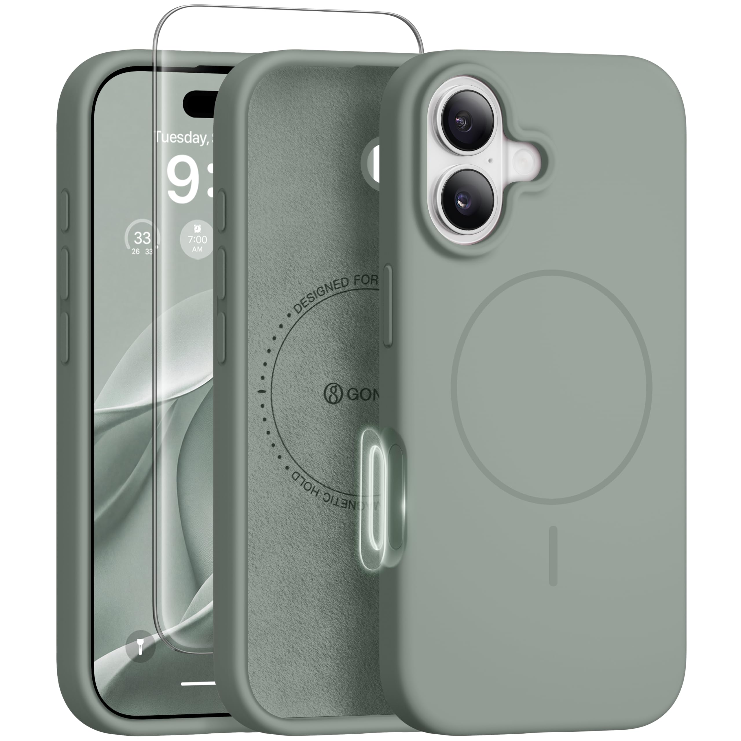 GONEZ Magnetic for iPhone 17 Case, Silicone Cover Calke Green