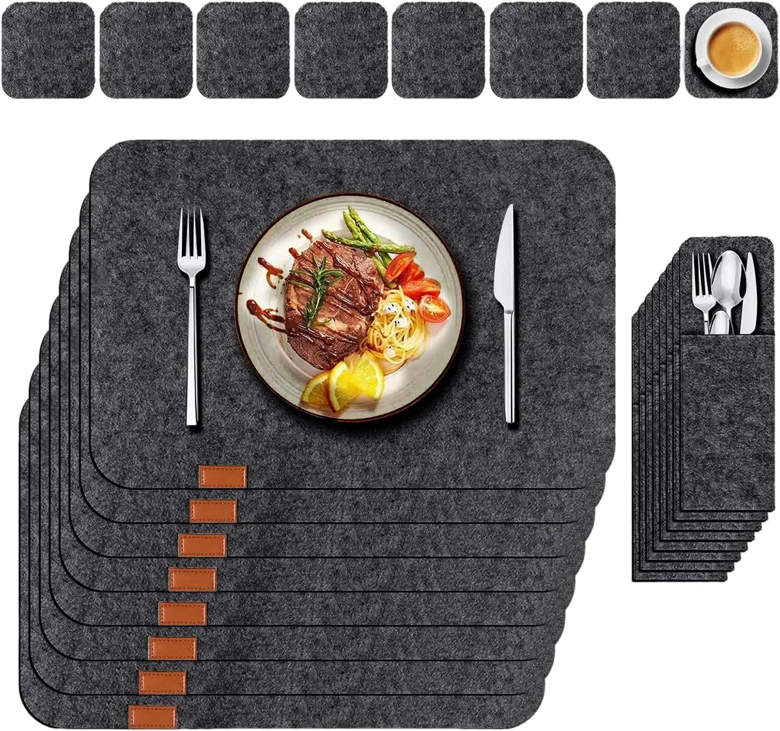 VAODO 24 Pcs Felt Placemats,Black