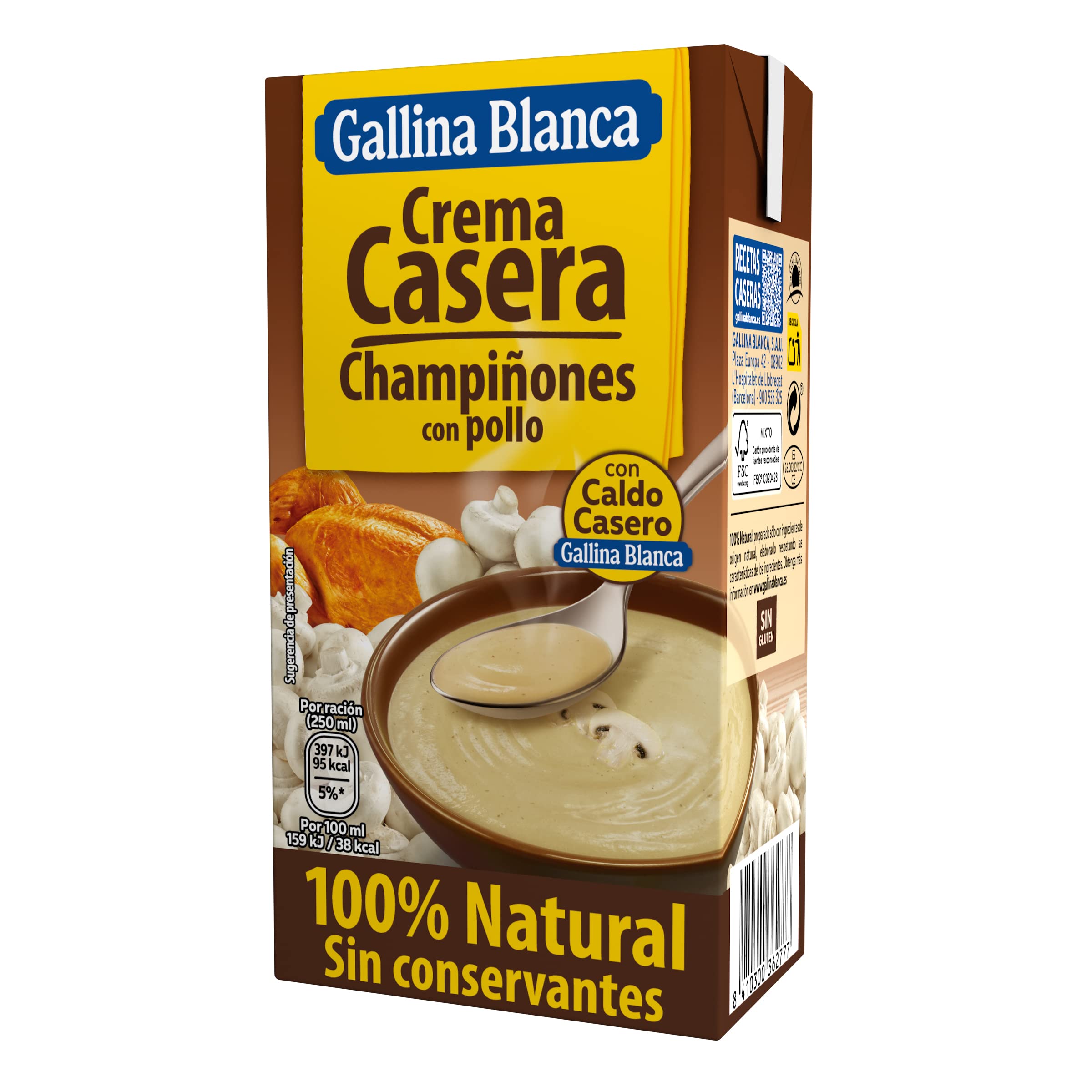 Gallina Blanca Crema Casera de Champiñones con Pollo 100% Natural Sin convervantes, 500 ml