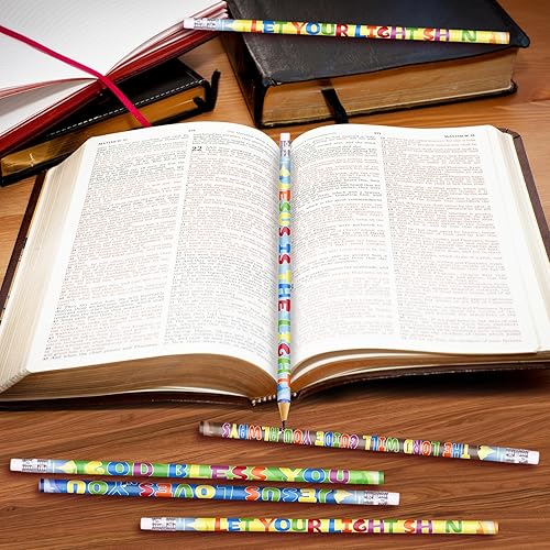 Miniatura 5 de 48 lápices de versículos bíblicos, lápices de Pascua, lápices religiosos, lápices inspiradores surtidos, lápices de colores, lápices cristianos para