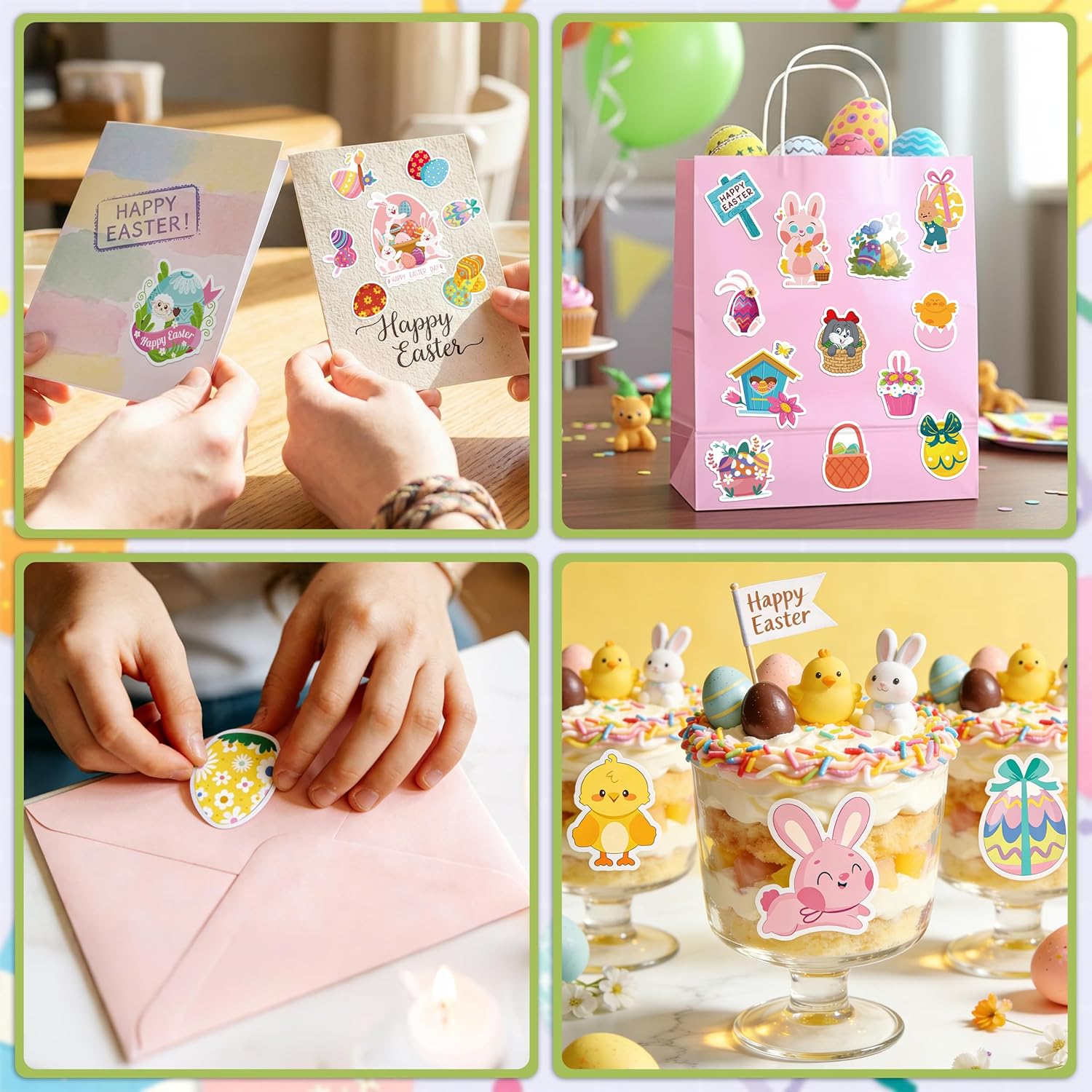 LINAYE 150 PCS Easter Stickers Vinyl Waterproof Non-Repeating Adhesive Easter Stickers Bulk for Kids Water Bottle Party Favors Crafts & Gifts for Boys Girls Teens Adults