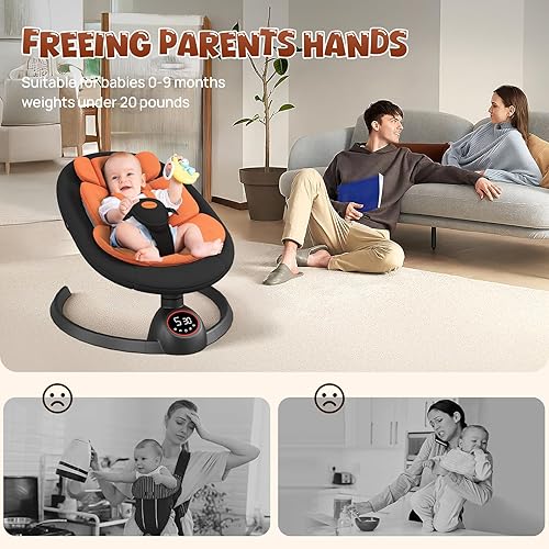 Miniatura 6 de Columpios eléctricos para bebés, columpio portátil con melodías preestablecidas, columpio Bluetooth para recién nacidos, interior y exterior (negro)