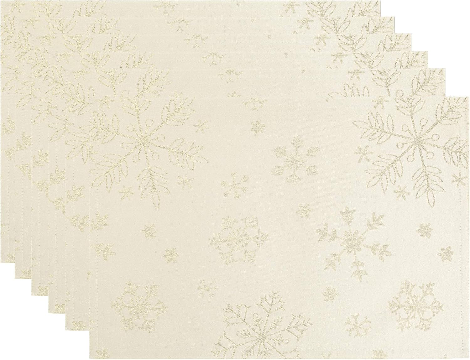 HARORBAY White Placemats Set of 6, Gold Snowflake Placemats for Dining Room Kitchen Party Winter Holiday, Heavy Weight Soft Farmhouse Place Mats (Crystal Serie, 13 x 19 Inch)
