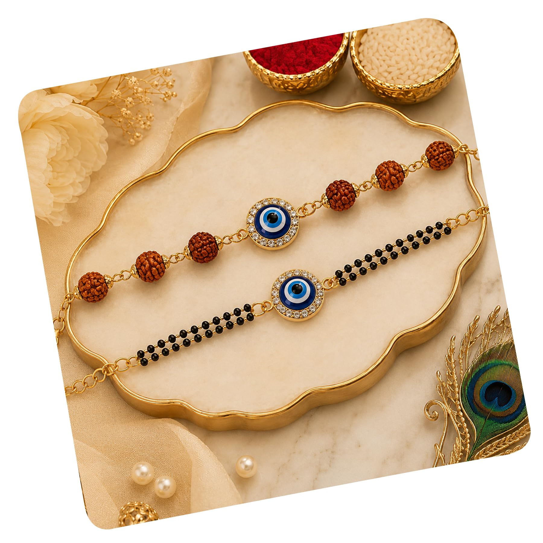 Premium Evil eye rakhi set brother and bhabhi | Rakhiya Set Evil Eye for Brother and Bhabhi Greeting Card and Tilak Set Combo | Raksha bandhan Couple Pair for Bhai Bhabhir | Rakhi set of 2