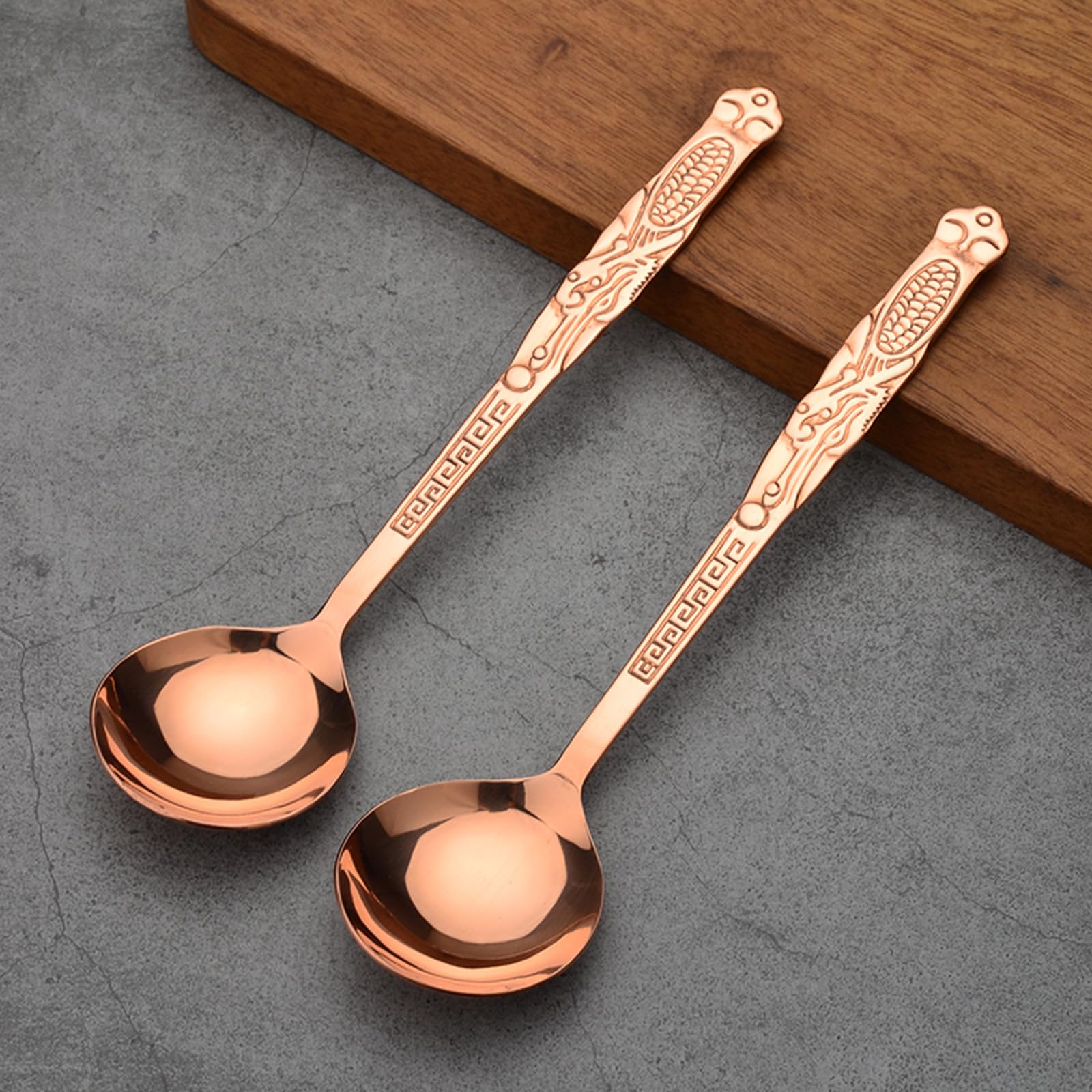 Łyżka w 100% z czystej miedzi, 19 cm kucie jako stara miedziana łyżka w stylu retro, odpowiednia do rodzinnych posiłków, restauracji, deserów, ciast, lodów (1)