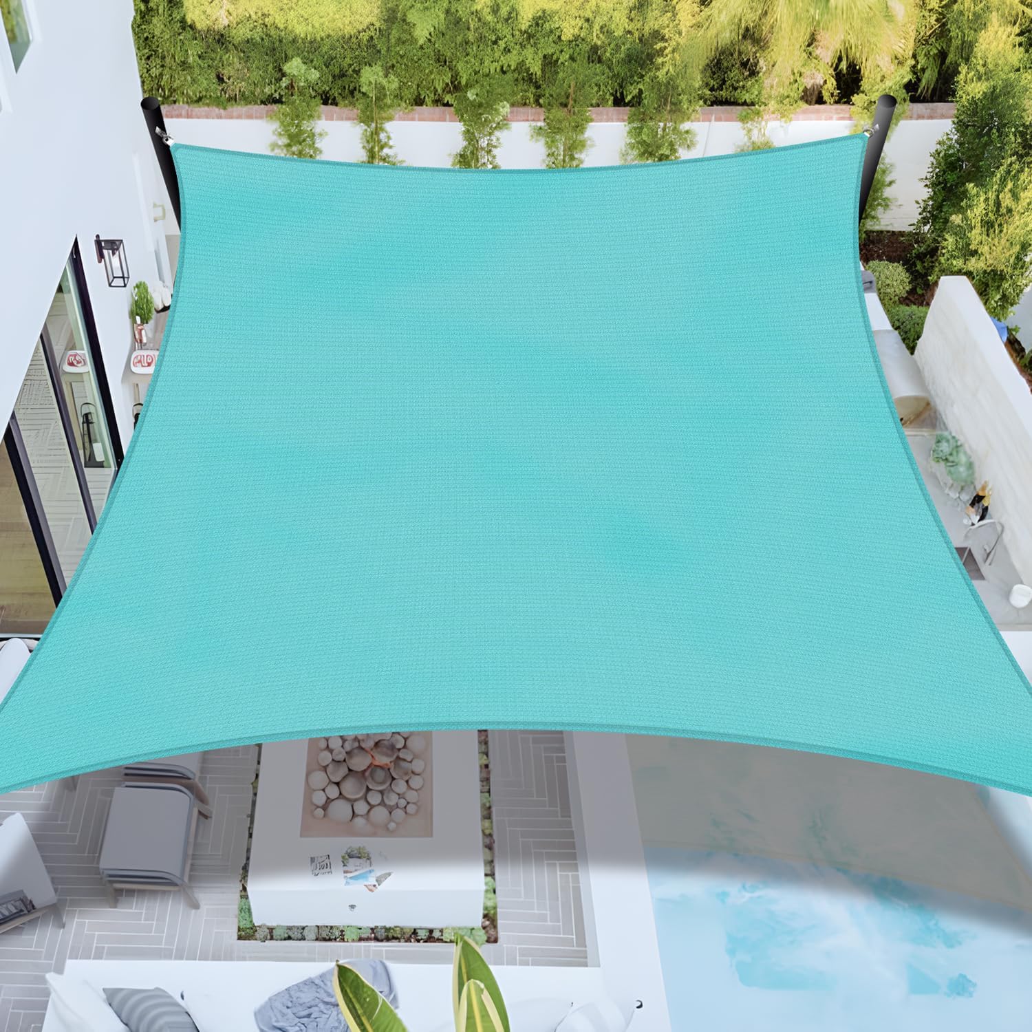 Bynbbur Sun Shade Sail 10'x10' Rectangle Shade Cloth for Garden, Permeable Shade Canopy Outdoor Patio Covers for Pergola Backyard Deck Outside Activity, Turquoise