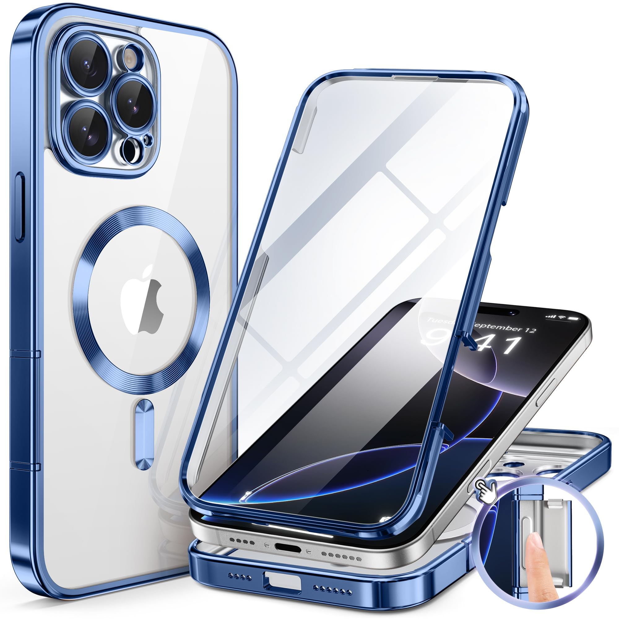 BERFY For IPhone 16 Case, Compatible With MagSafe, Built-in Privacy Screen Protector And Camera Protection, Anti-Spy Full Body Shockproof Matte Phone Case For 16 6.1", Hot Pink