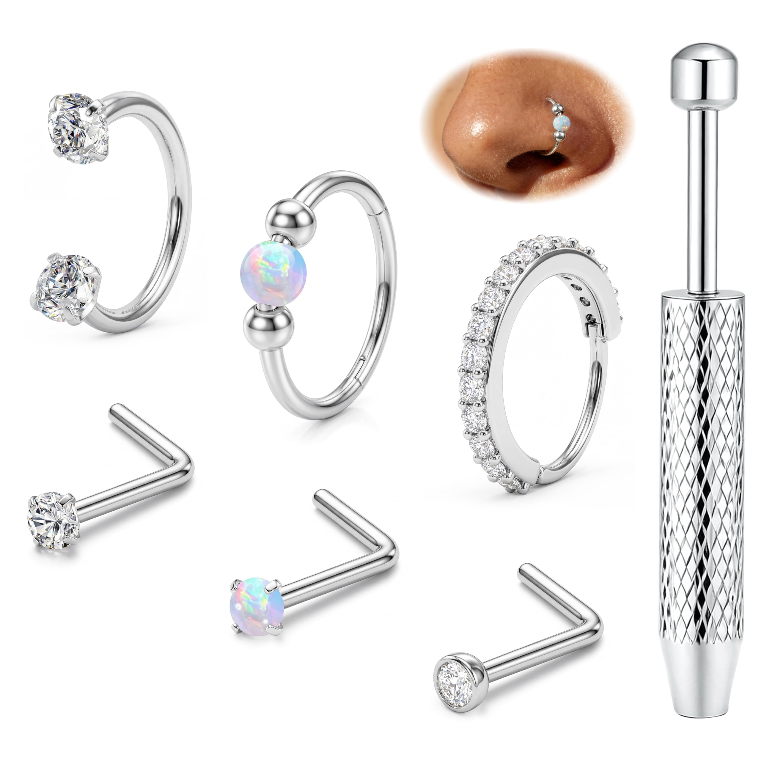 ORAZIO 6 Pièces Piercing Nez Acier Chirurgical Femmes Plaqué Or 14K Percing Au Nez Or/Argent Helix Piercing Piercing Nez Anneaux L/S Septum Nez Piercing - 1