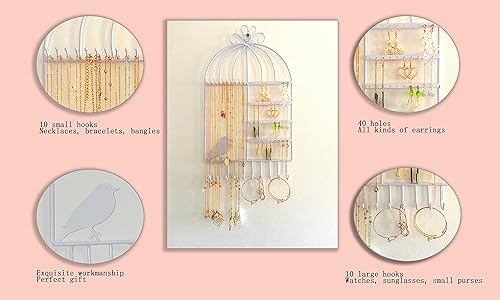 Miniatura 3 de Organizador de joyas colgante, soporte para aretes montado en la pared, estante de exhibición de metal para collar, anillo, pulsera y lentes de sol,