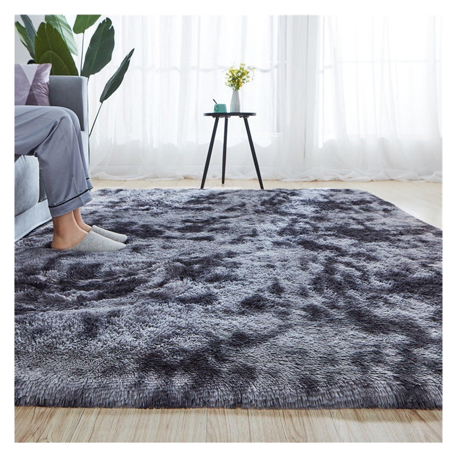 Teppich Kunstfell 100 x 160 cm Modern Weich Flauschig Lammfellimitat Teppich Longhair Longhair Fell Optik Nachahmung für Kuche Schlafzimmer Wohnzimmer, Dunkelgrau