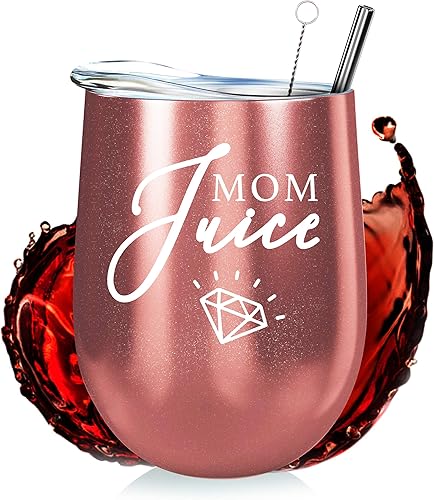 Miniatura 2 de Vaso de vino de acero inoxidable para mamá, 12 onzas con popote de acero, tapa sin BPA y cepillo de limpieza para pajilla, vaso de vino aislado sin