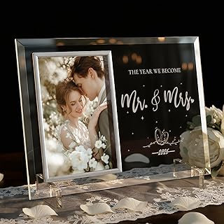 Wedding Gifts for Couples 2026, Engagement Anniversary Mr and Mrs Presents for Newlyweds, Bridal Shower Gift for Bride to be, Personalized Glass Picture Frame 4x6 for His and Her