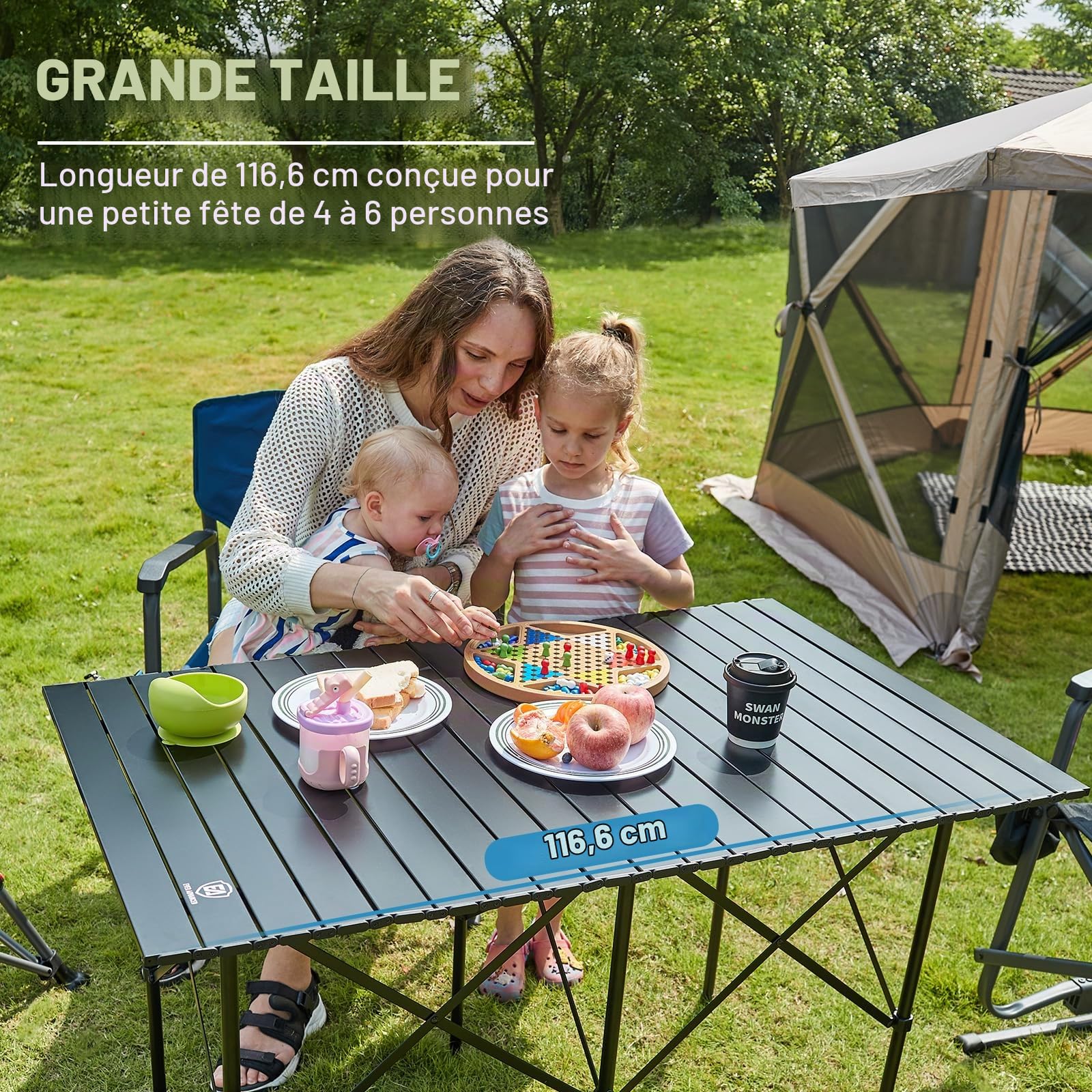 EVER ADVANCED Table Camping Pliable alu 116x70cm, 80kg | Table pliable alu 116x70cm pour 4-6 personnes, 80kg, sac inclus, camping, pique-nique, nior